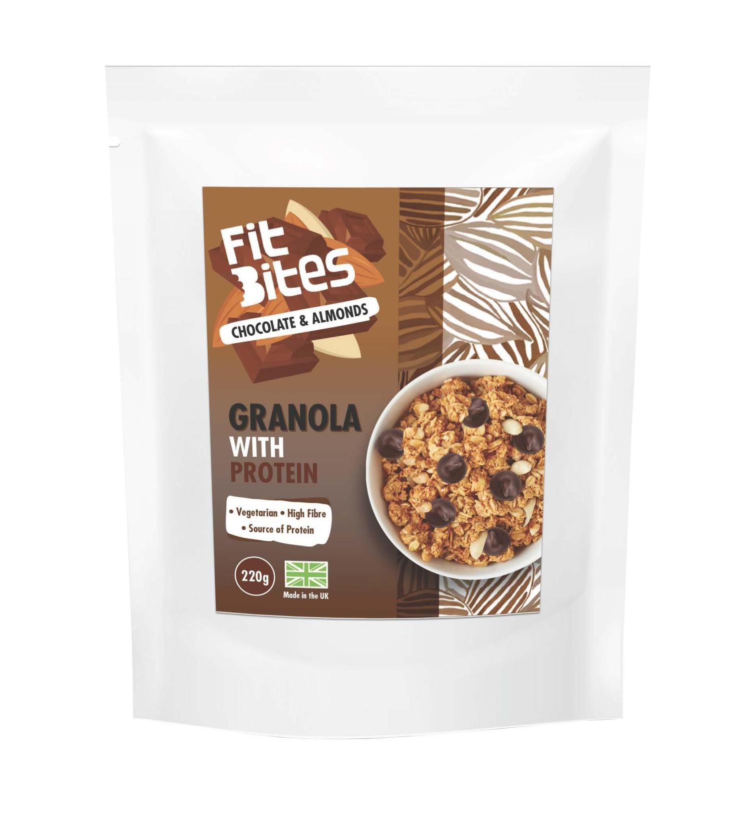 FITBITES Granola with Protein Chocolate Chunks + Almonds (Case of 3 x 220g) (Chocolate Chunks + Almonds) - Buy Online on SooperMarket.com