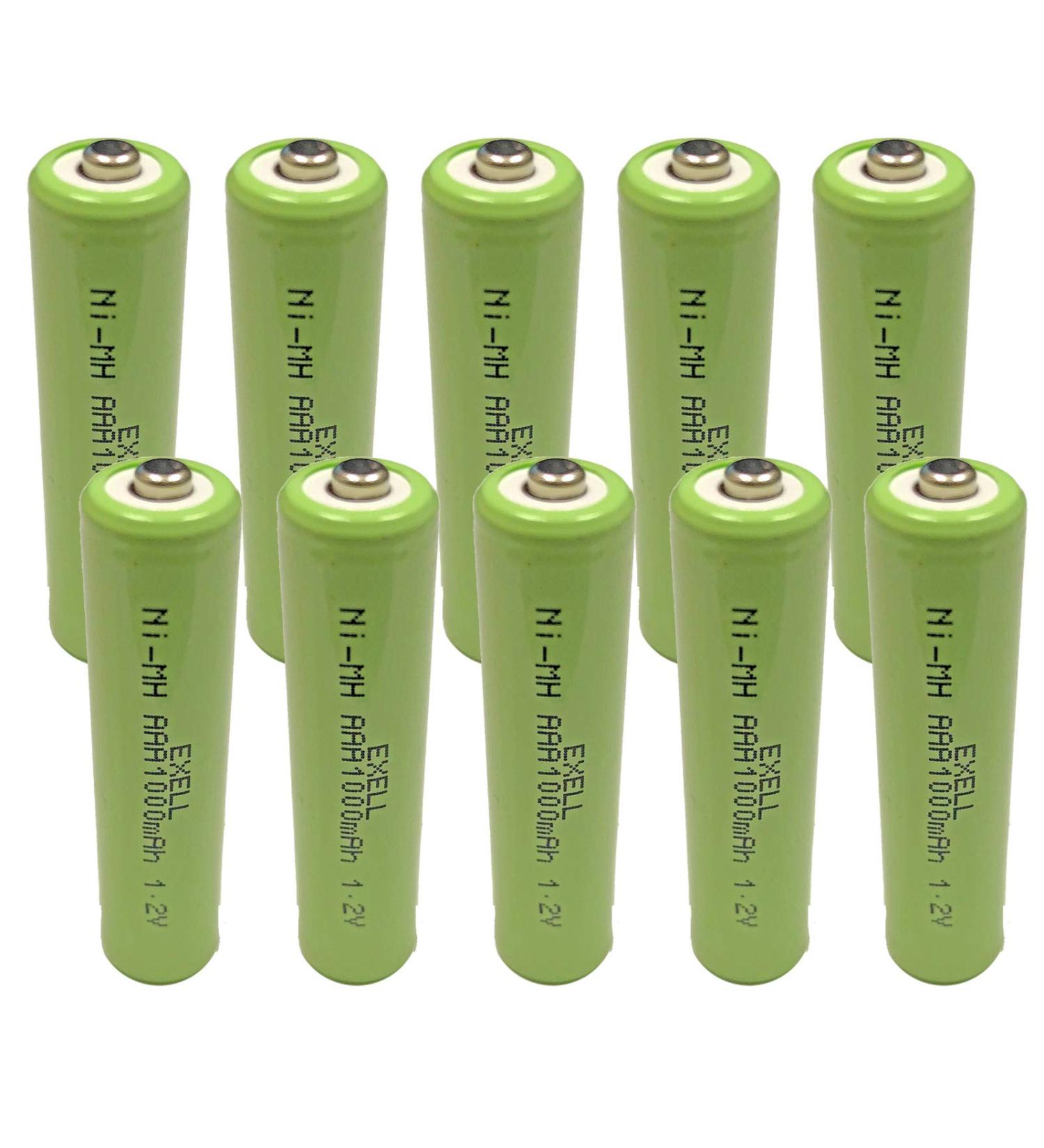 Exell 10-Pack AAA 1.2V NiMH Rechargeable Batteries - 1000mAh Button-Top for Electric Razors & Toothbrushes | International Shipping Available - Buy Online on SooperMarket.com