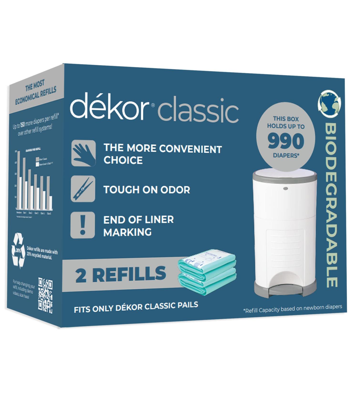 Dekor Classic Diaper Pail Biodegradable Refills - 2 Count | Economical & Easy-to-Replace | Customizable Bag Size | End-of-Liner Marking | Pack of 1 - Buy Online on SooperMarket.com