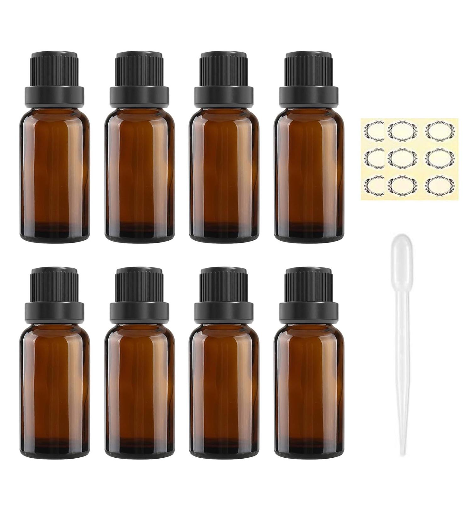 Alledomain 8Pcs 15ml Amber Glass Essential Oils Bottles with Black Cap & Dropper & Labels Empty Amber Bottle Refillable Sample Container for Massage oil/Aromatherapy/Perfume/Fragrance Carrier Oil 8pcs * 15ml - Buy Online on SooperMarket.com