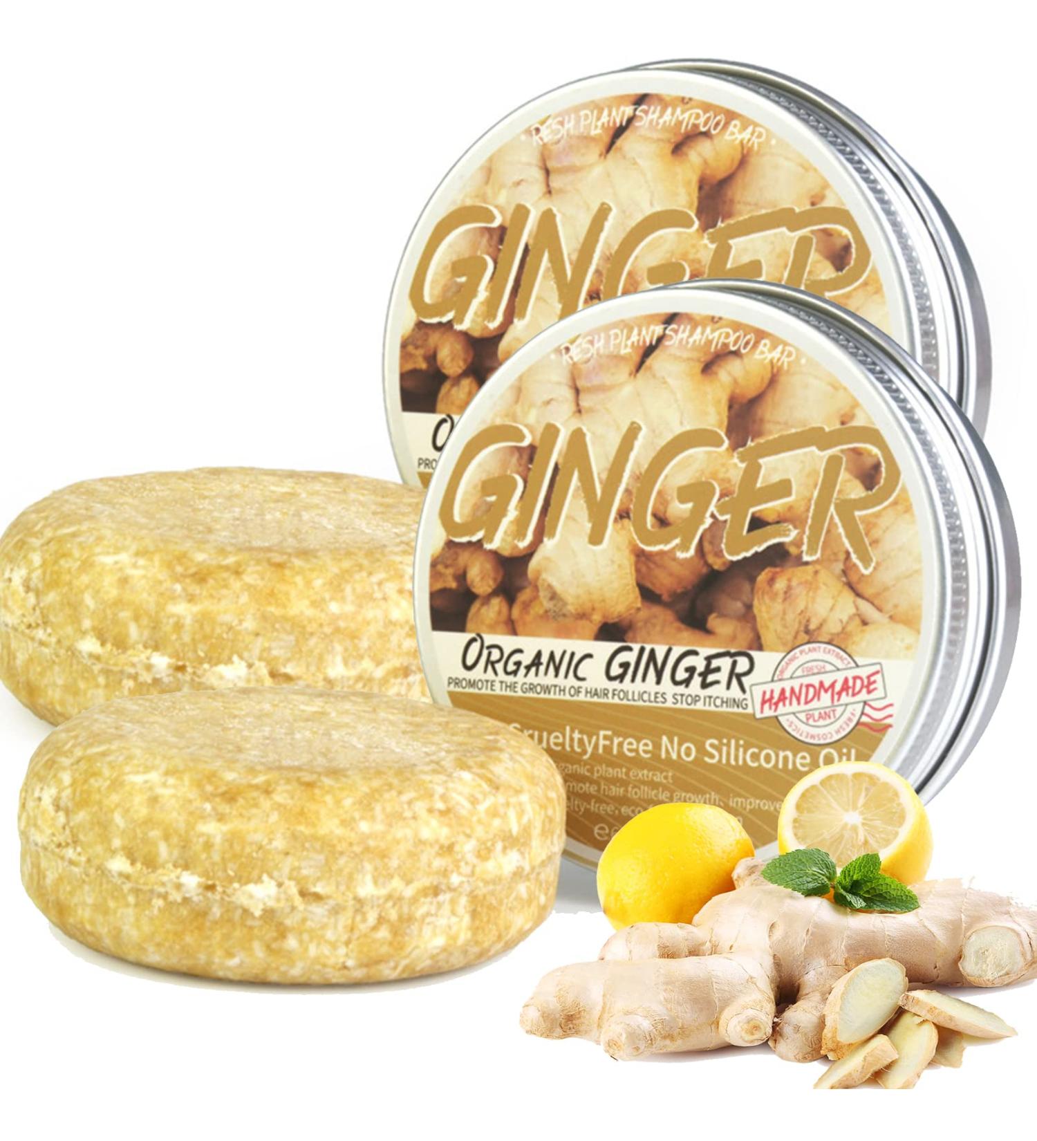 Organic Ginger Hair Regrowth Shampoo Bar - 2pcs 65g | Promotes Hair Growth & Anti-Hair Loss | Natural & Organic Ingredients - Buy Online on SooperMarket.com