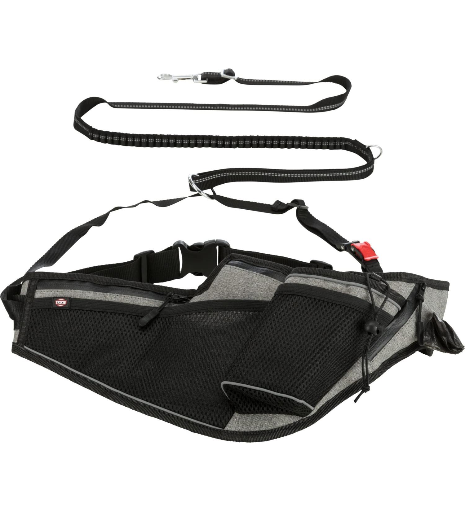 TRIXIE jogging belt with line for dogs grey/black 115-150x2 cm / 70-130x23 cm