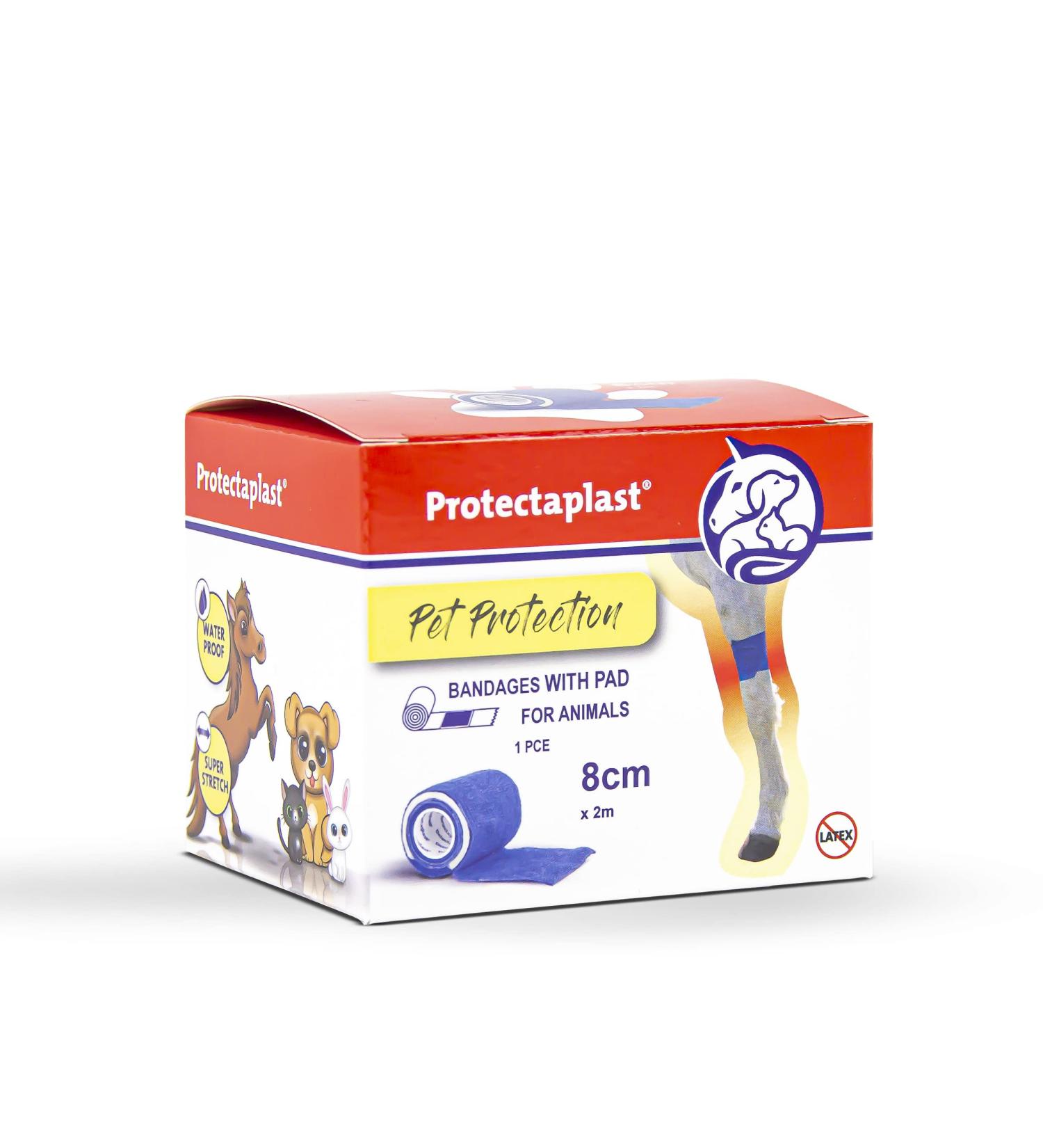 Protectaplast Self-Adhesive Blue Bandage for Pets (8cm x 2m) - Latex-Free & Glue-Free Wound Care for Dogs Cats & Horses - Buy Online on SooperMarket.com