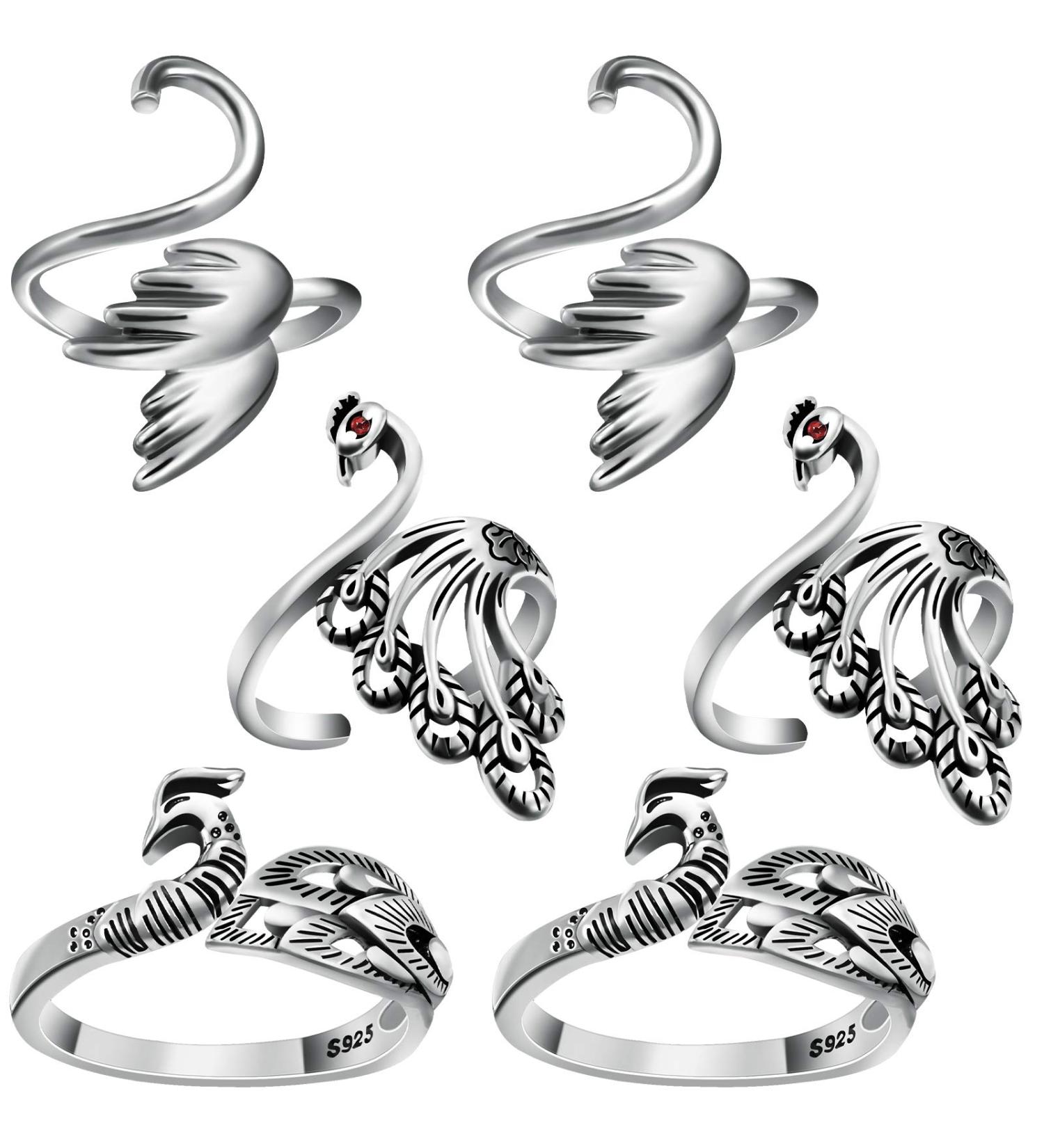 Adjustable Knitting Loop Ring Set - 6 Pieces | Braided Yarn Guide Finger Holder | Open Finger Ring for Knitting | 3 Styles (Silver) - Buy Online on SooperMarket.com