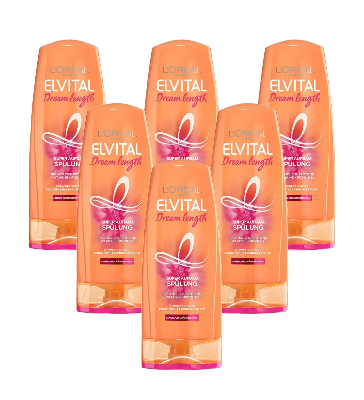 6 x L'Oreal Paris Elvital Conditioner Dream Length for brittle hair 250ml each