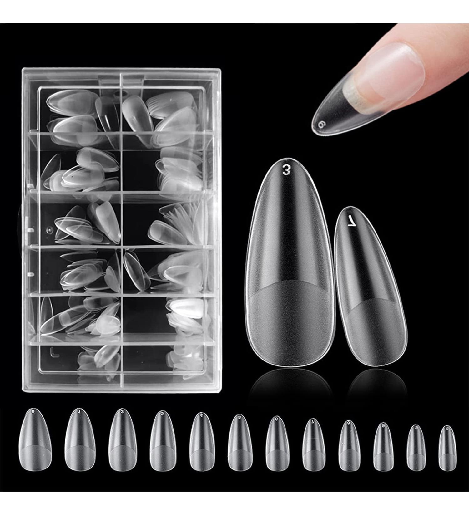 240 Pieces Full Cover Nail Tips - Clear Almond Shape No Wrinkle 12 Sizes Included | Perfect for DIY Manicure & Press-On Nails | International Shipping Available - Buy Online on SooperMarket.com