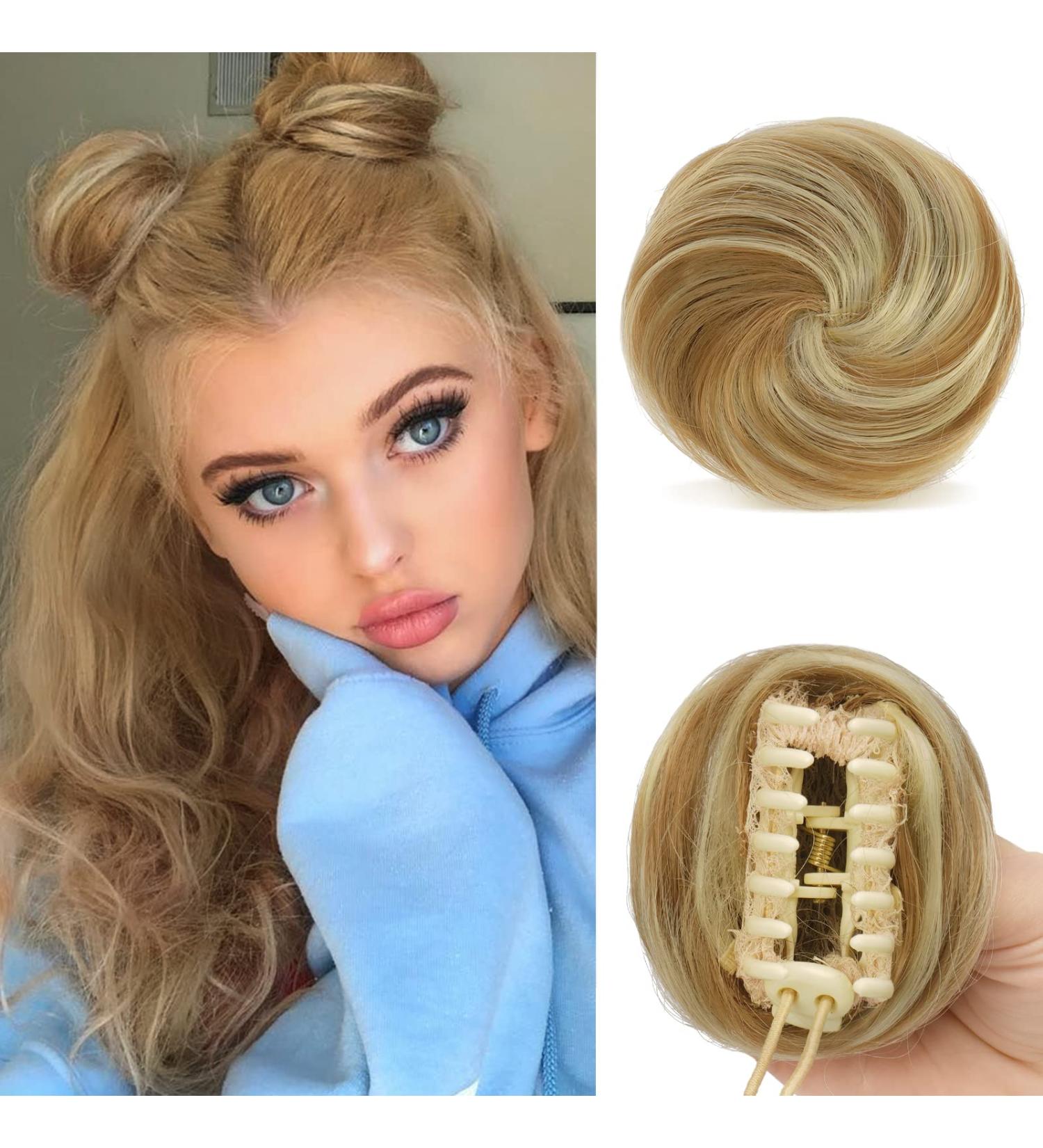 Sofeiyan 2PCS Mini Claw Clip Hair Bun Extensions - Cat Ears Messy Updo Space Bun Accessory for Women/Girls in Strawberry Blonde & Bleach Blonde - Buy Online on SooperMarket.com