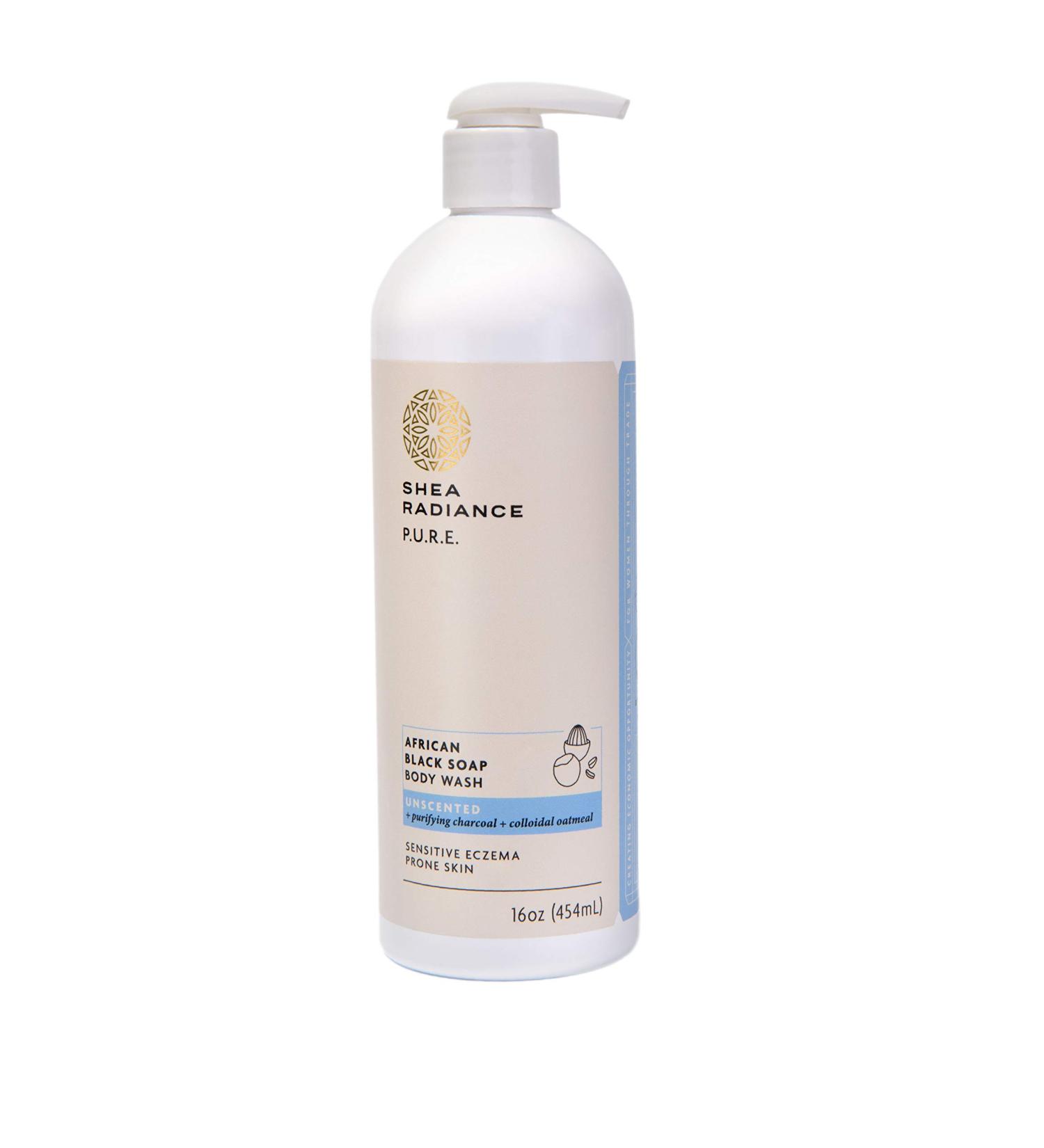 Shea Radiance African Black Soap Body Wash for Dry Skin, Eczema, Rashes, and Blemishes - Unscented (16 oz) - Buy Online on SooperMarket.com