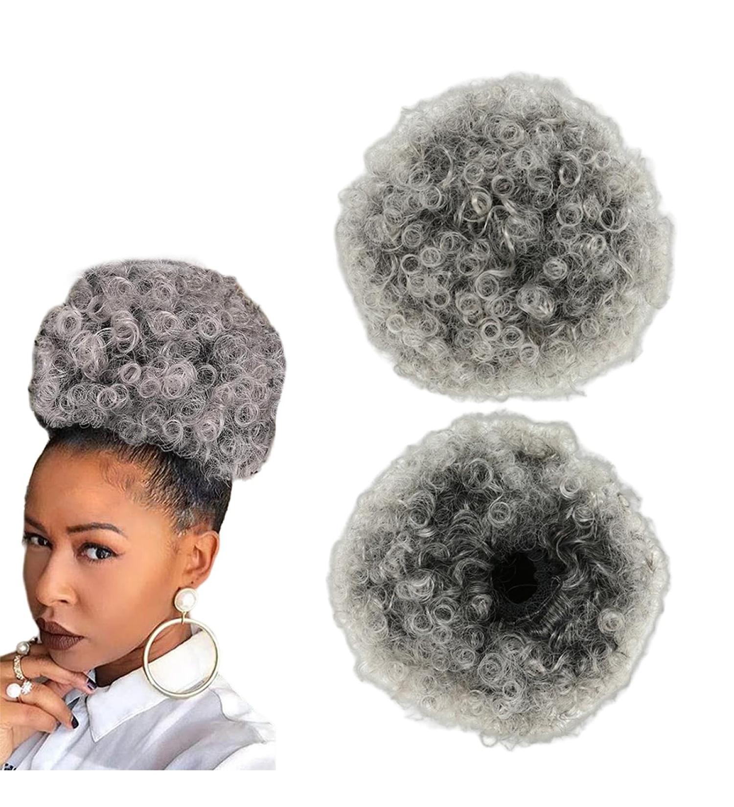 prinfantasy Hair Piece Messy Bun Chignons Updo Kinky Hair Extensions for Braiding Silver Grey Curly Hair Extension FQ057 GBFQ057 One Size - Buy Online on SooperMarket.com