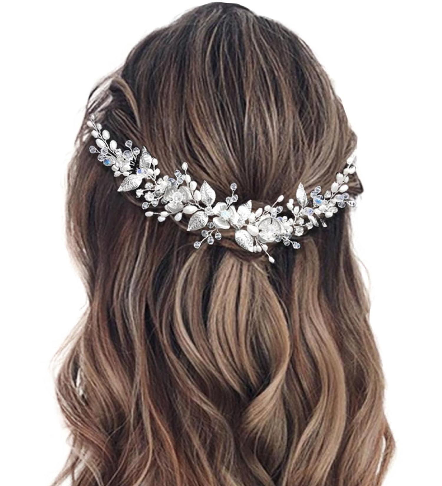 Easedaily Silver Flower Leaf Bridal Hair Vine Headpiece with Pearls - Wedding Hair Accessories for Women and Girls - Buy Online on SooperMarket.com