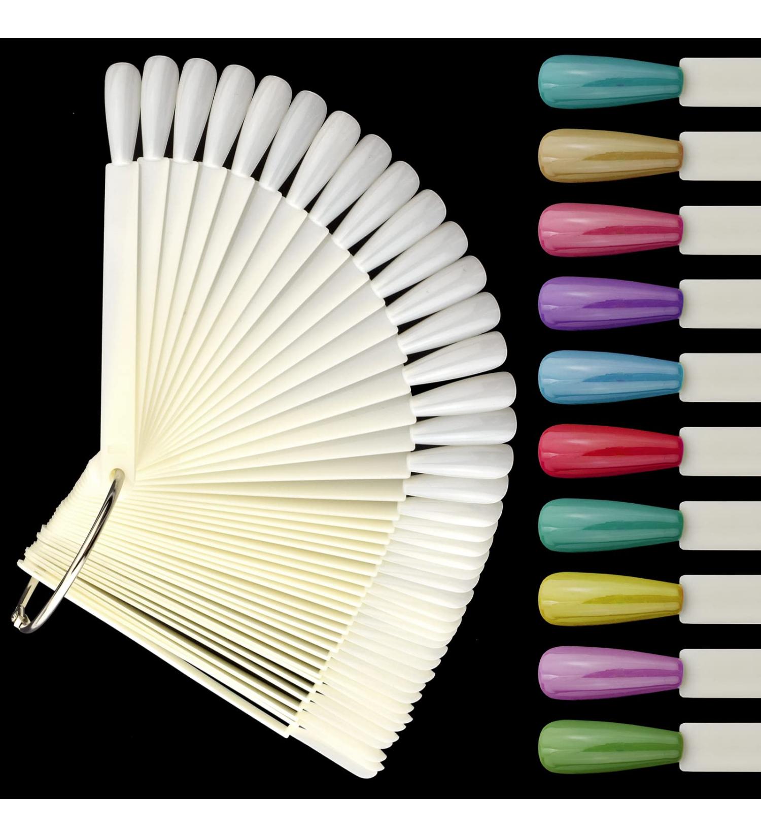 2 Sets Coffin Ballerina Fan Shape Nail Art Tips Display with Metal Split Ring Holder - NT082 (Natural) - Buy Online on SooperMarket.com