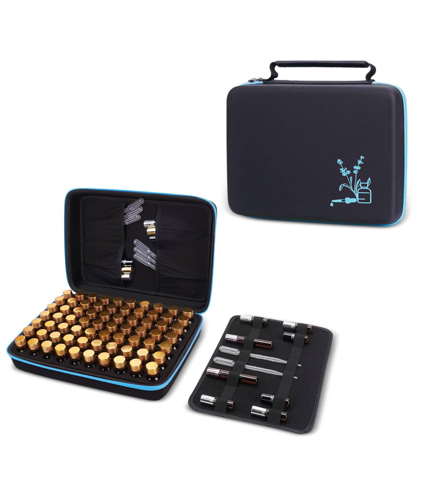 HESPLUS Essential Oil Storage Case - 70 Slot Cyan Holder for 5ml, 10ml, 15ml, 20ml Bottles & Roller Bottles - Portable Aromatherapy Organizer Bag for Travel - Buy Online on SooperMarket.com