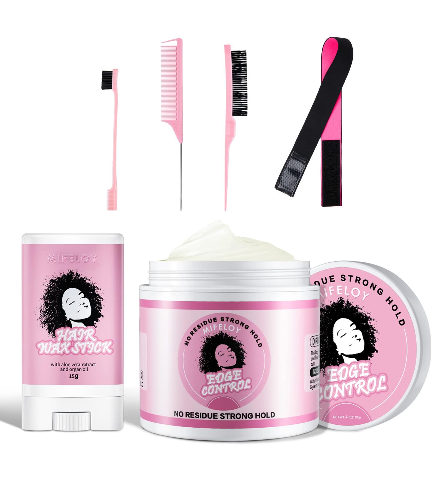 6 Pcs Wig Kit for Lace Front Wigs for Beginners Cosplay Women Girls 113g Edge Control Wax Pomade Styling Gel 15g Hair Wax Stick Bristle Brush Rat Tail Comb Edge Brush Elastic Wig Band - Pink - Buy Online on SooperMarket.com