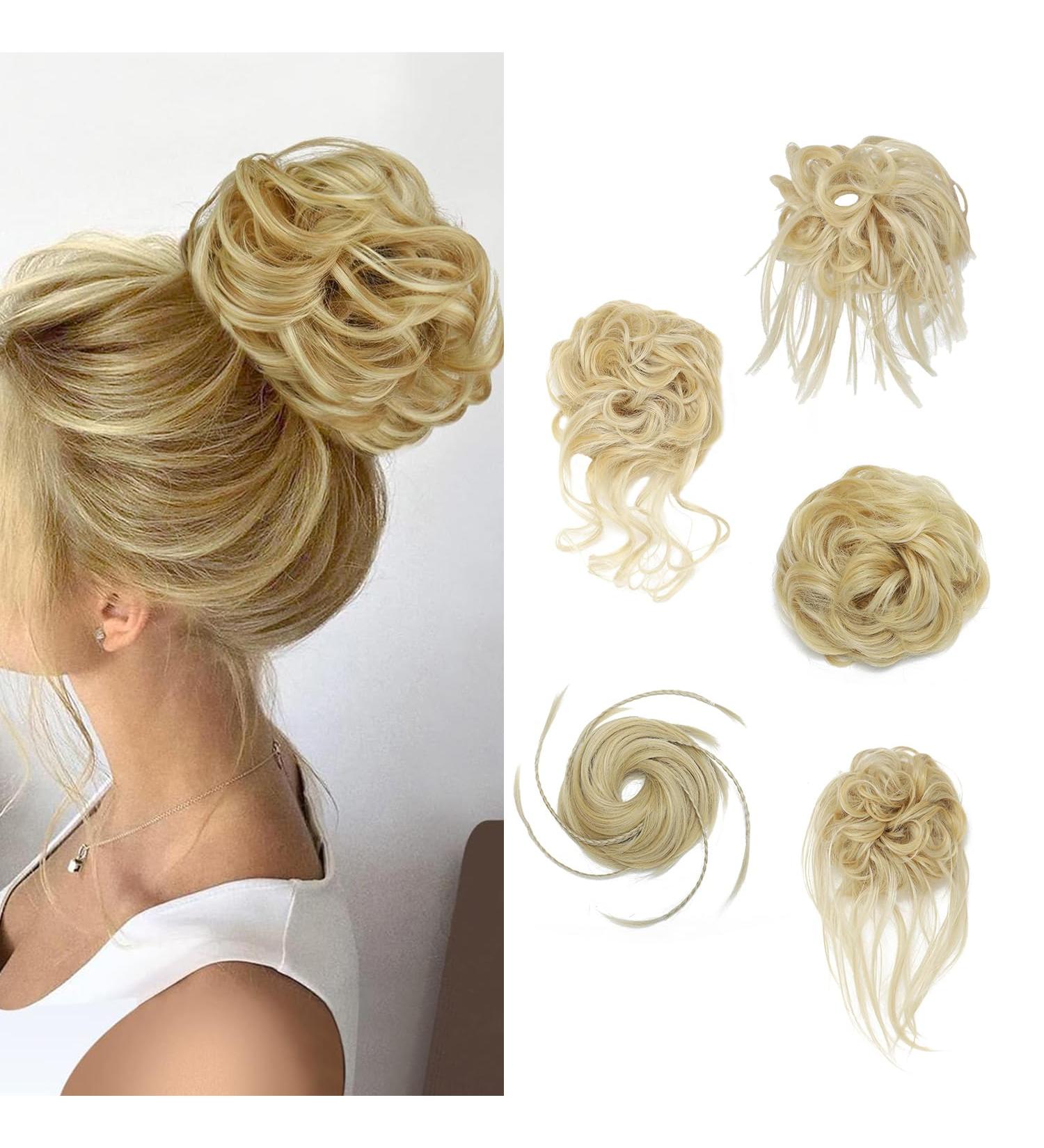 Fulang Hair 5-Pack Large Wavy Bun Parts with Rubber Bands - Perfect for Hair Updos & Extensions | Messy Bun Hair Ties for Women - Buy Online on SooperMarket.com
