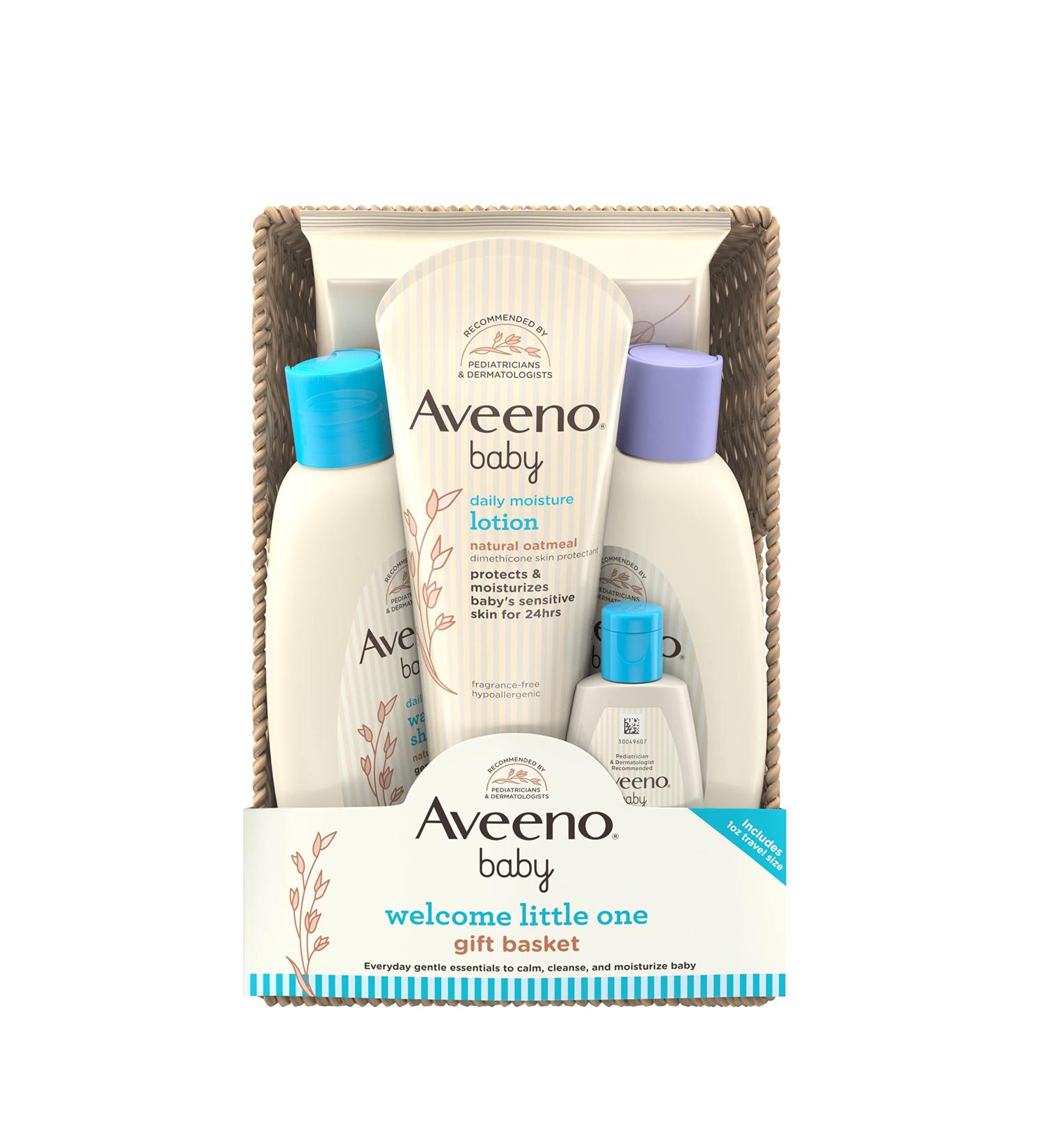 Aveeno Baby Welcome Little One Gift Basket - Baby Skincare Set with Body Wash, Shampoo, Bath Wash, Wipes, and Lotion - Buy Online on SooperMarket.com