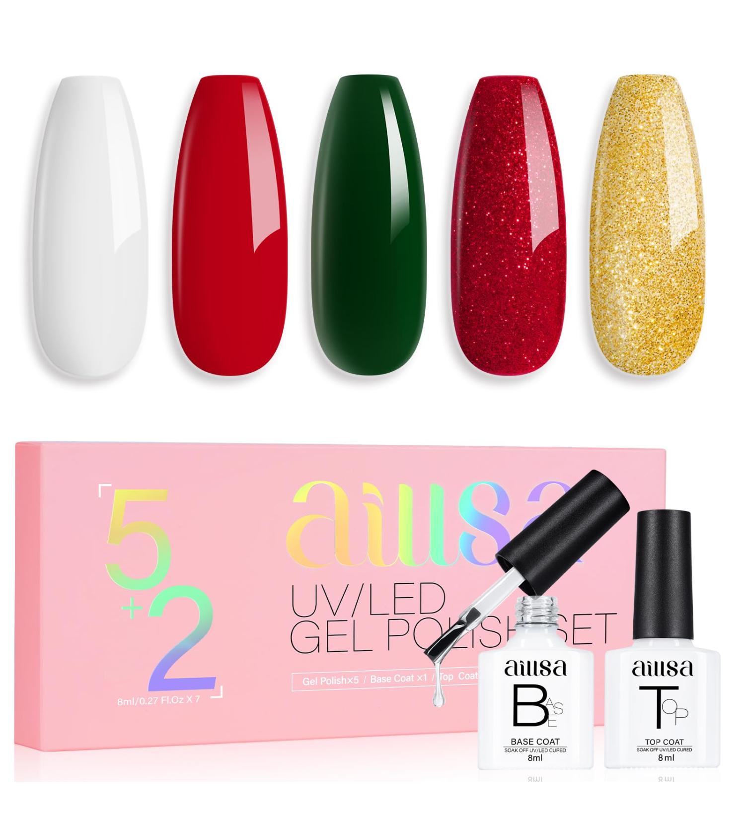 AILLSA Christmas Gel Nail Polish Set Red White Dark Green Gel Polish with Base and Top Coat Red Gold Sparkle Nail Polish Gel Soak Off U V Gel Winter Colors Starter Kit for Christmas Gifts A8-christmas Set - Buy Online on SooperMarket.com