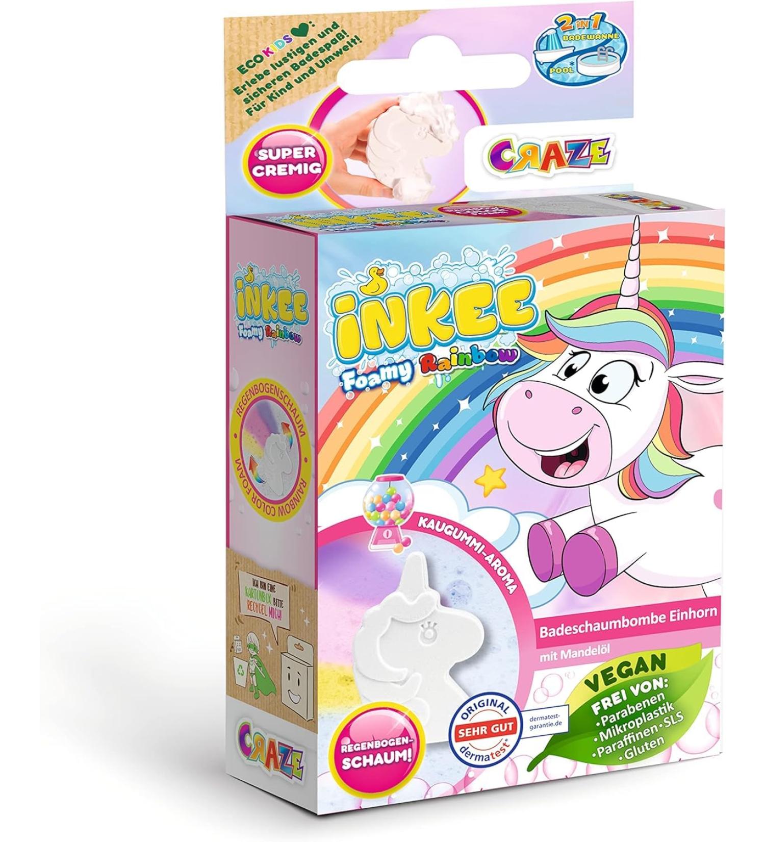 Shop Inkee Foamy Unicorn Bath Bomb - Fun 60g Unicorn Shaped Bathing Ball in Pink Yellow & Purple with Chewing Gum Fragrance and Almond Oil - Perfect for Kids! - Buy Online on SooperMarket.com