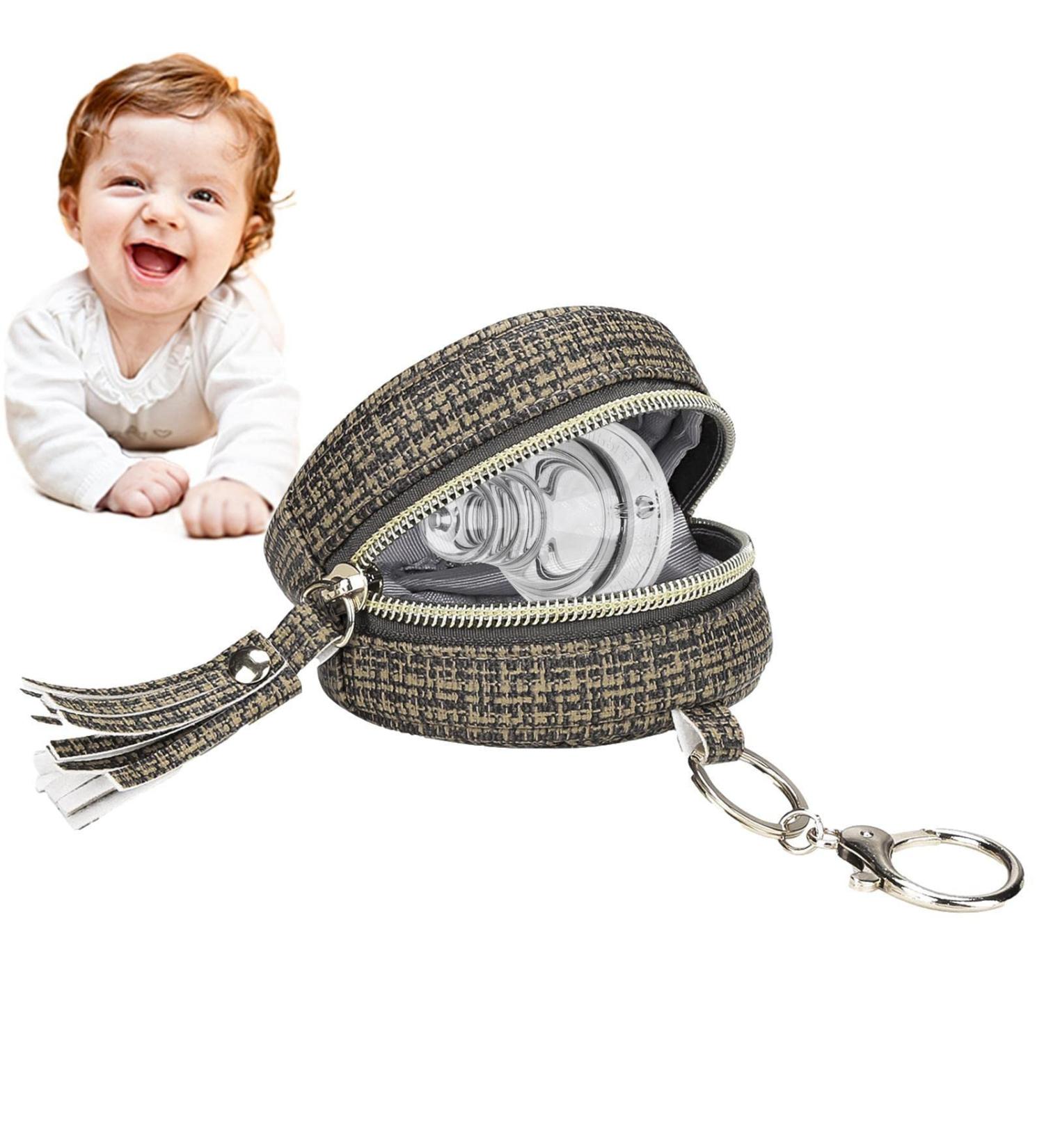 Bexdug PU Leather Pacifier Cover with Clip | Diaper Bag Binky Holder for Boys & Girls | Dark Brown Zipper Pouch for Young Kids - Buy Online on SooperMarket.com