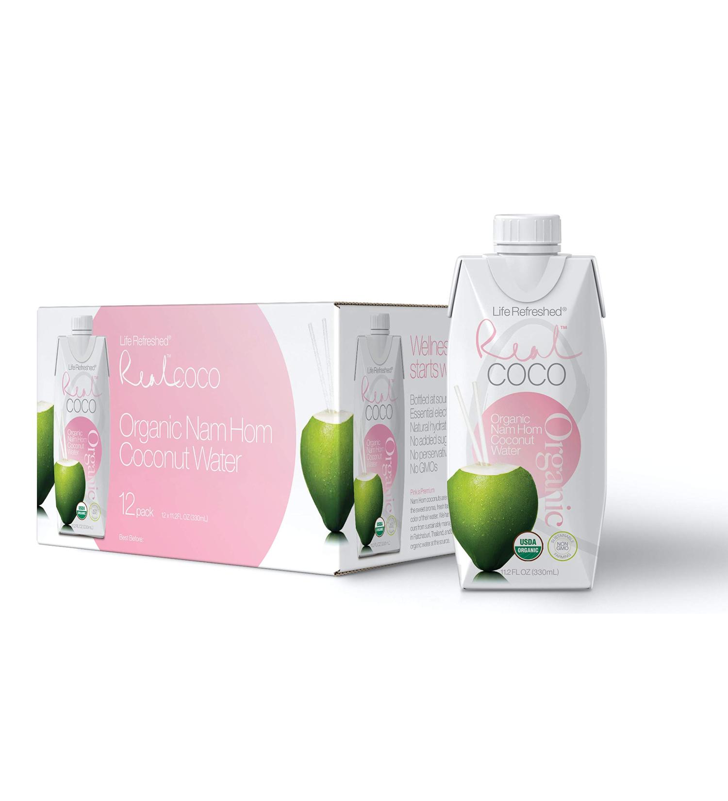 Real Coco Organic Pink Nam Hom Coconut Water (12-Pack 330ml) - USDA Organic, No Added Sugar, Electrolyte-Rich, Vegan & Plant Based - Buy Online on SooperMarket.com