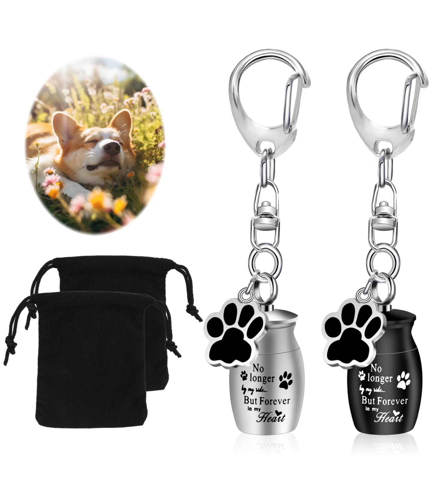 KALIONE 2 Pcs Pet Urns Keychain Dog Urns for Ashes Dogs Ashes Keepsake Stainless Steel Small Pet Urns for Dogs Cat Ashes Urns with Storage Bags Pet Cremation Jewelry Pend Paw Print Urn - Buy Online on SooperMarket.com