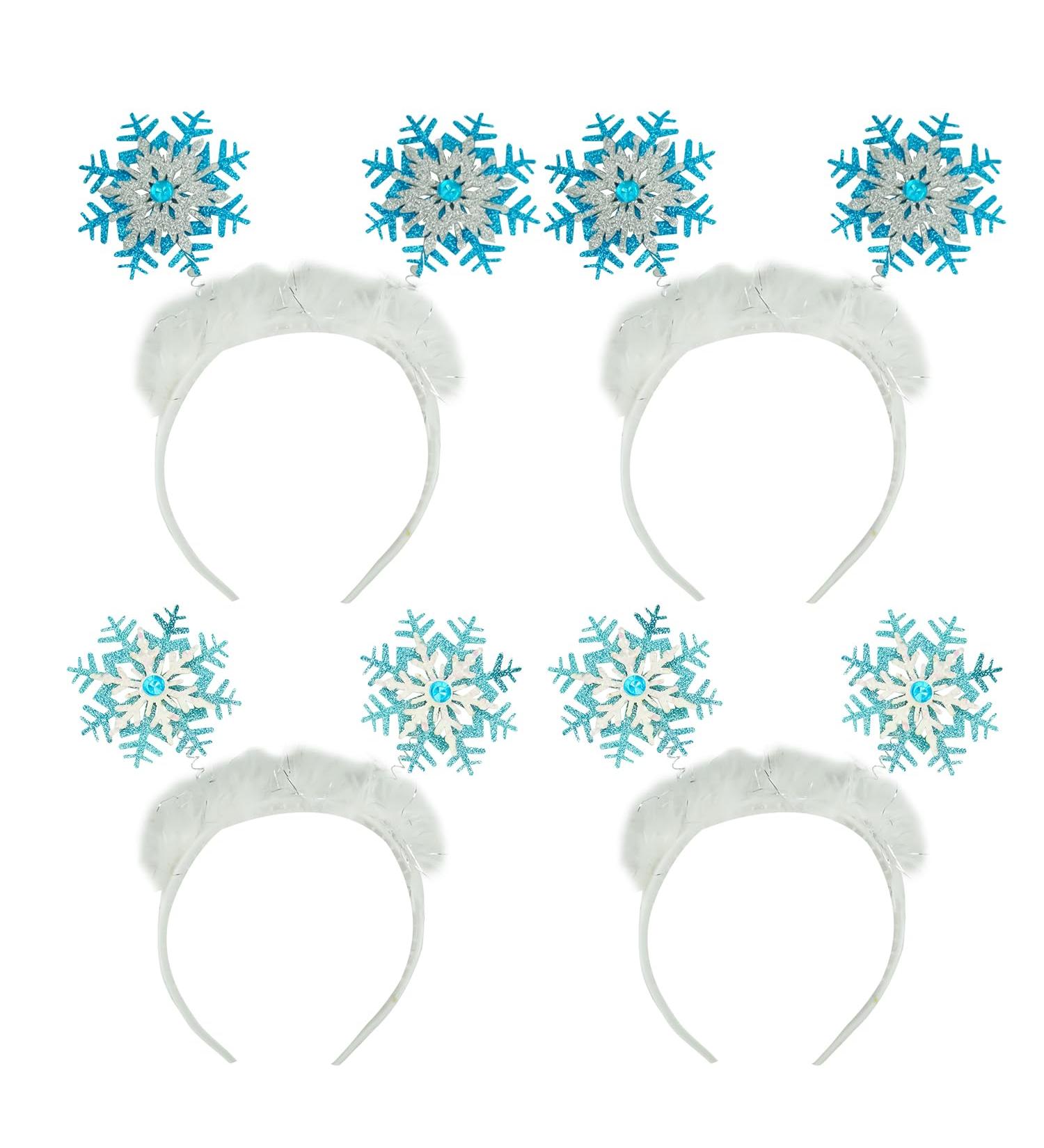 JNAWA 4Pieces Snowflake Headbands Blue Cute Christmas Feather Snowflake Head Boppers Funny Hair Accessories for Women Girls Xmas Party - Buy Online on SooperMarket.com