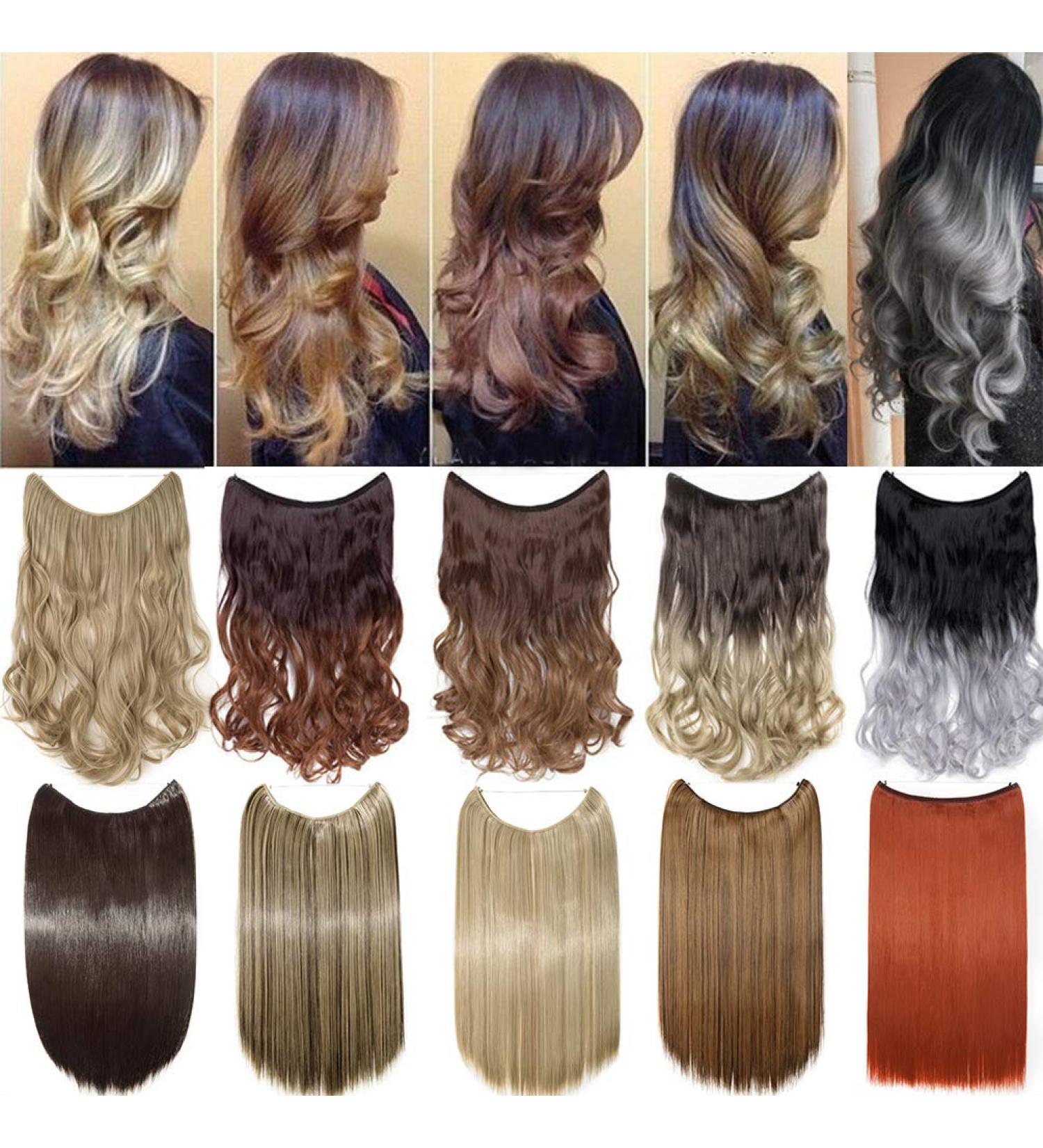 Wire in Hair Extensions No Clip in Curly Wavy Hairpieces Invisible Natural Hair Extension 20" - Dark Brown - Buy Online on SooperMarket.com