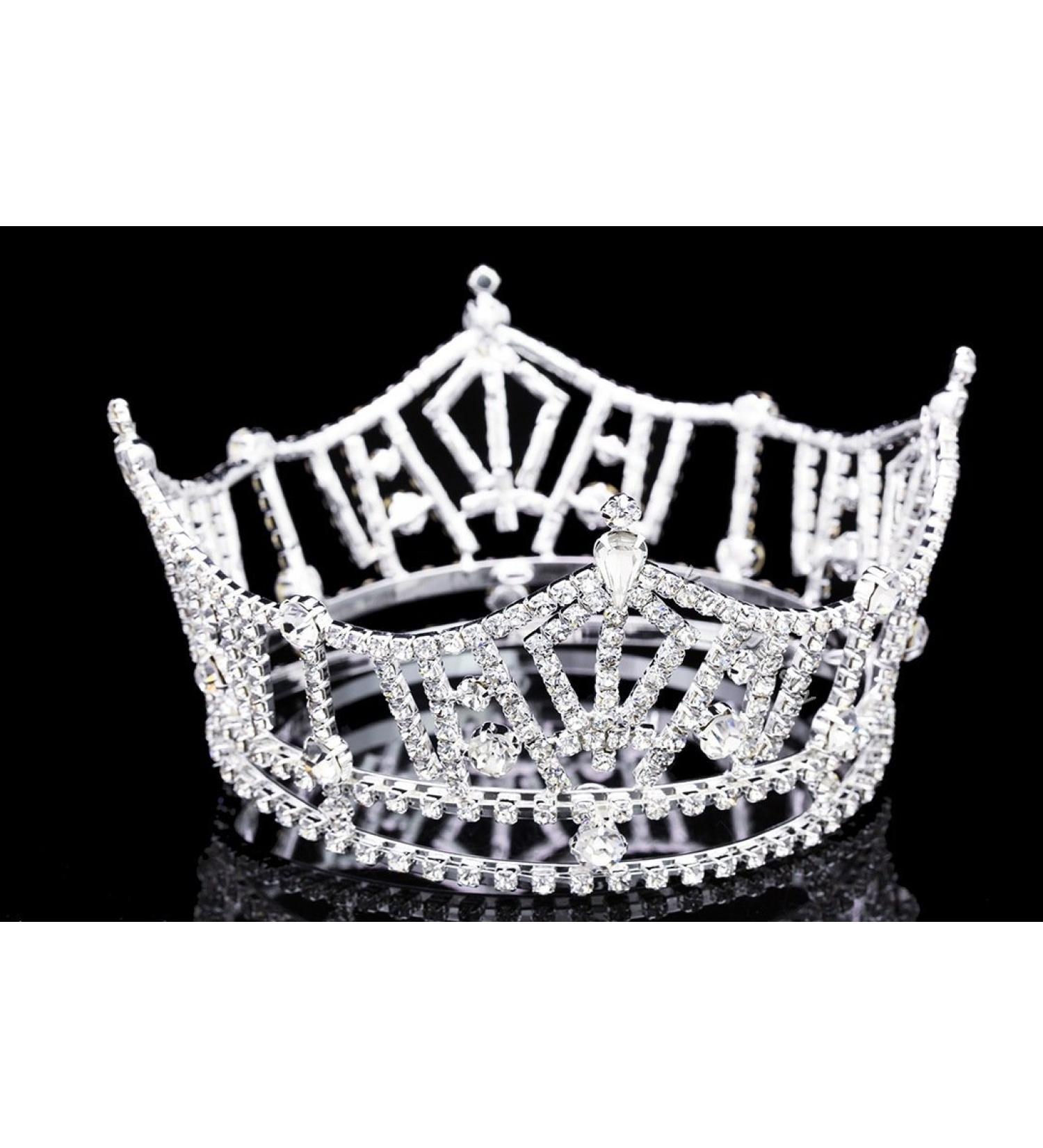 Silver Plated Rhinestone Crystal Pageant Tiara Crown - T1016 - Buy Online on SooperMarket.com
