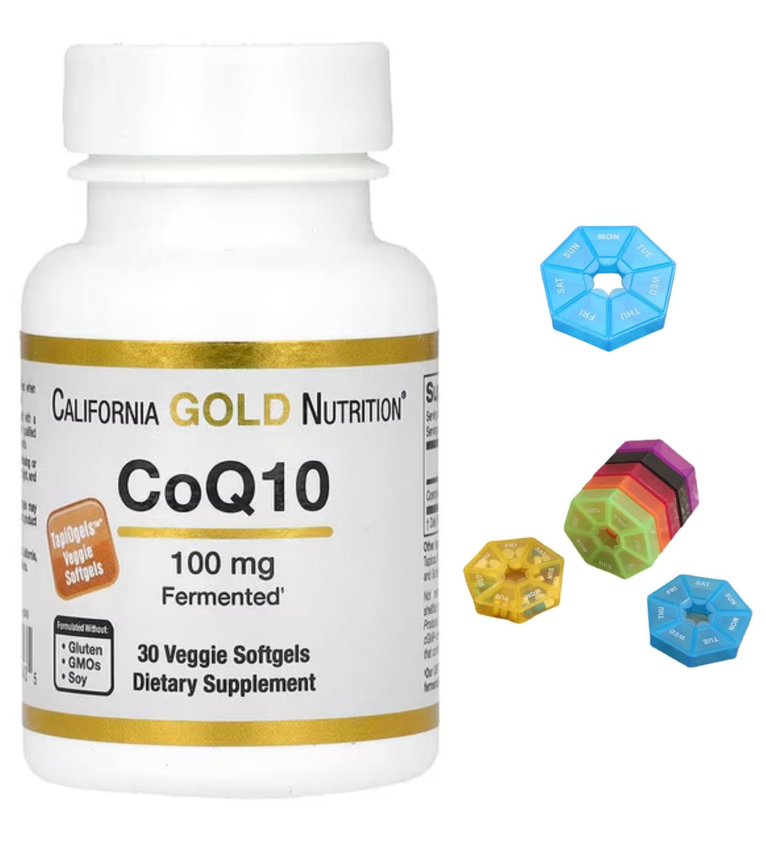 CoQ10 Compatible With California Gold Nutrition 100 mg 30 Softgels + Bonus Pill Organizer Weekly Pill Organizer Mini - Buy Online on SooperMarket.com