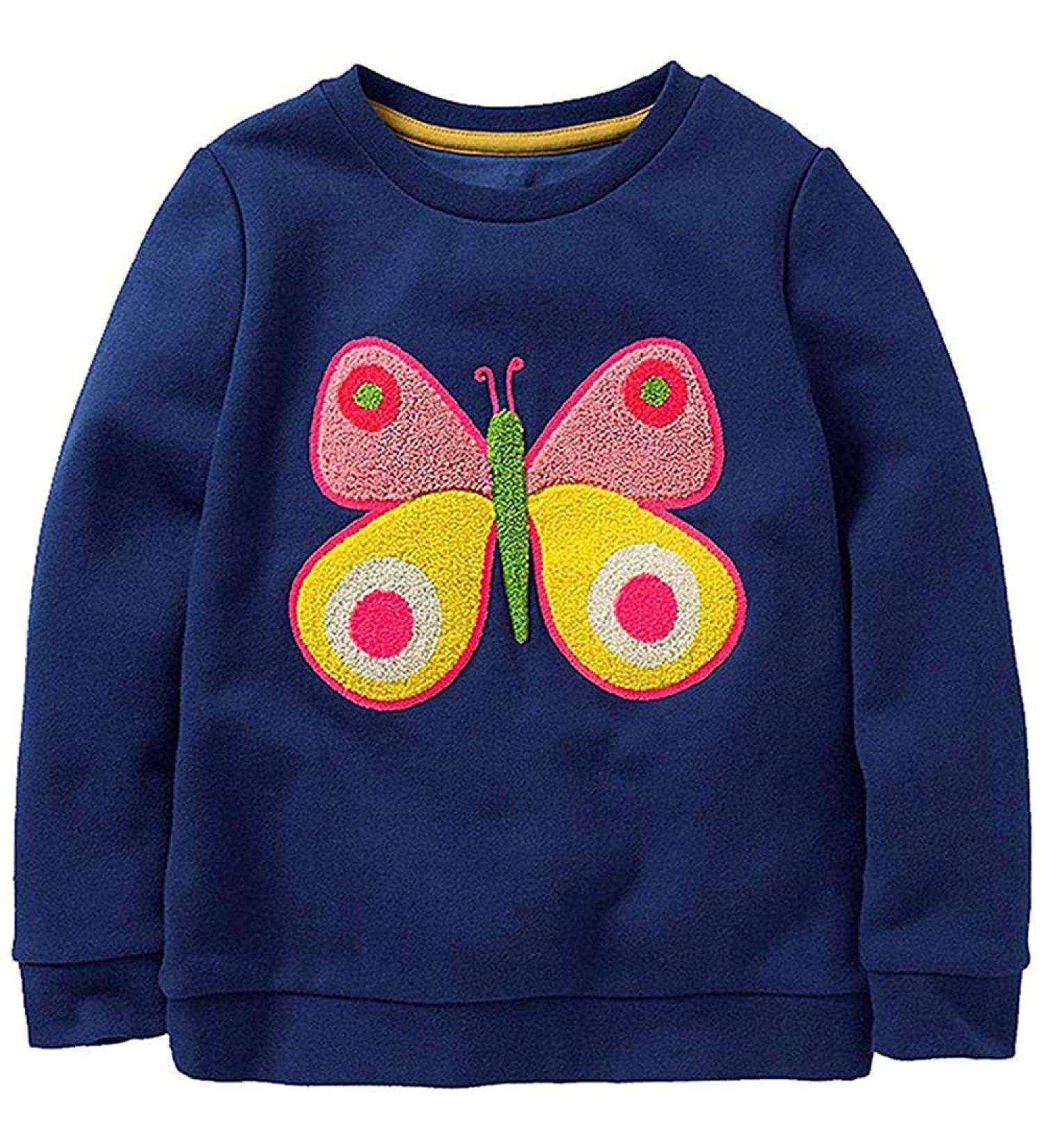 Girls Cotton Sweatshirt - Long Sleeve Toddler Top, Age 1-12 Years, Blue - Size 6-7 - Buy Online on SooperMarket.com