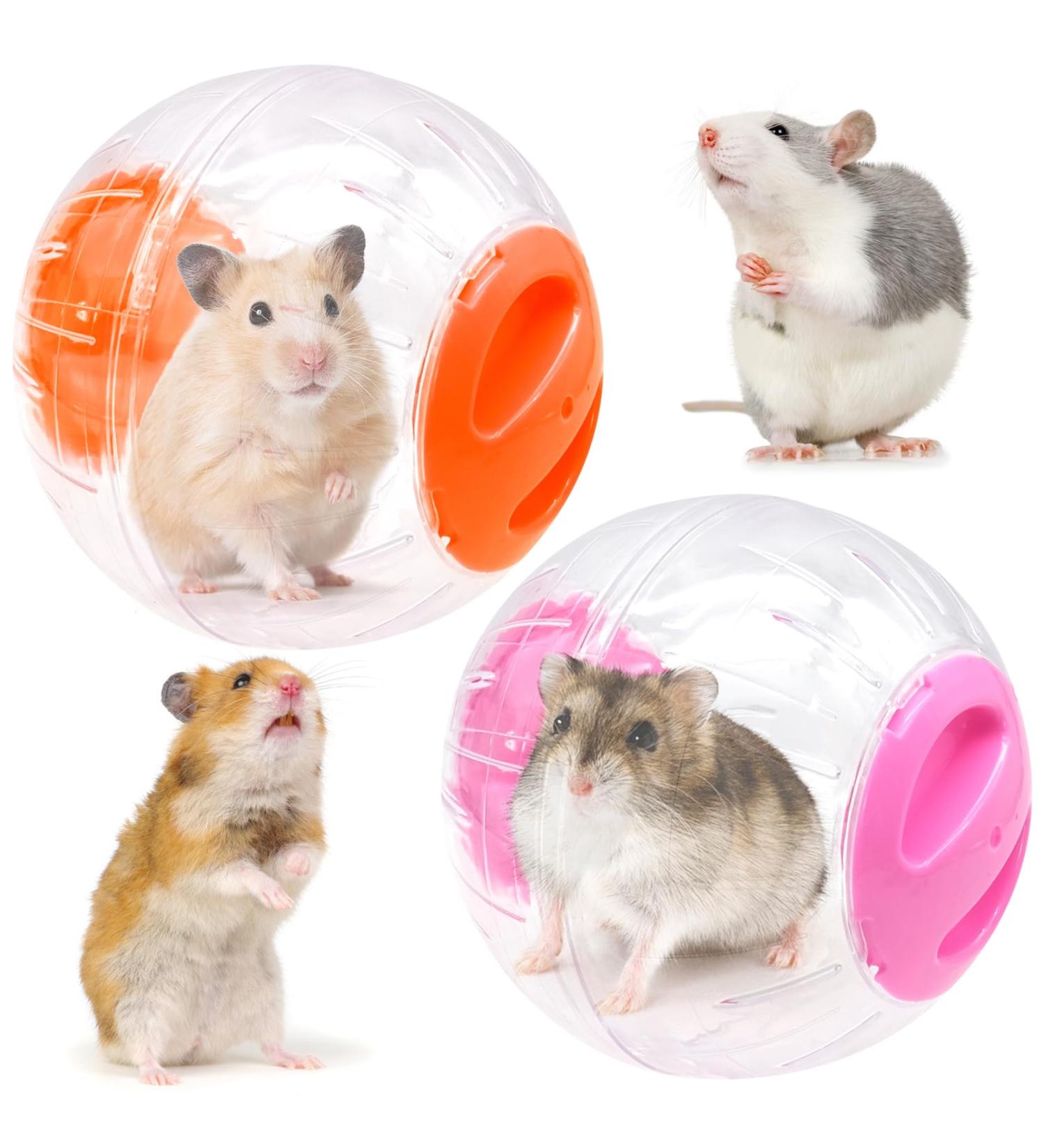 2 Pieces Hamster Ball 12cm Small Animals Dwarf Hamster Ball Transparent Spinning Running Wheel Small Animals Cage Accessories (Red + Yellow) - Buy Online on SooperMarket.com