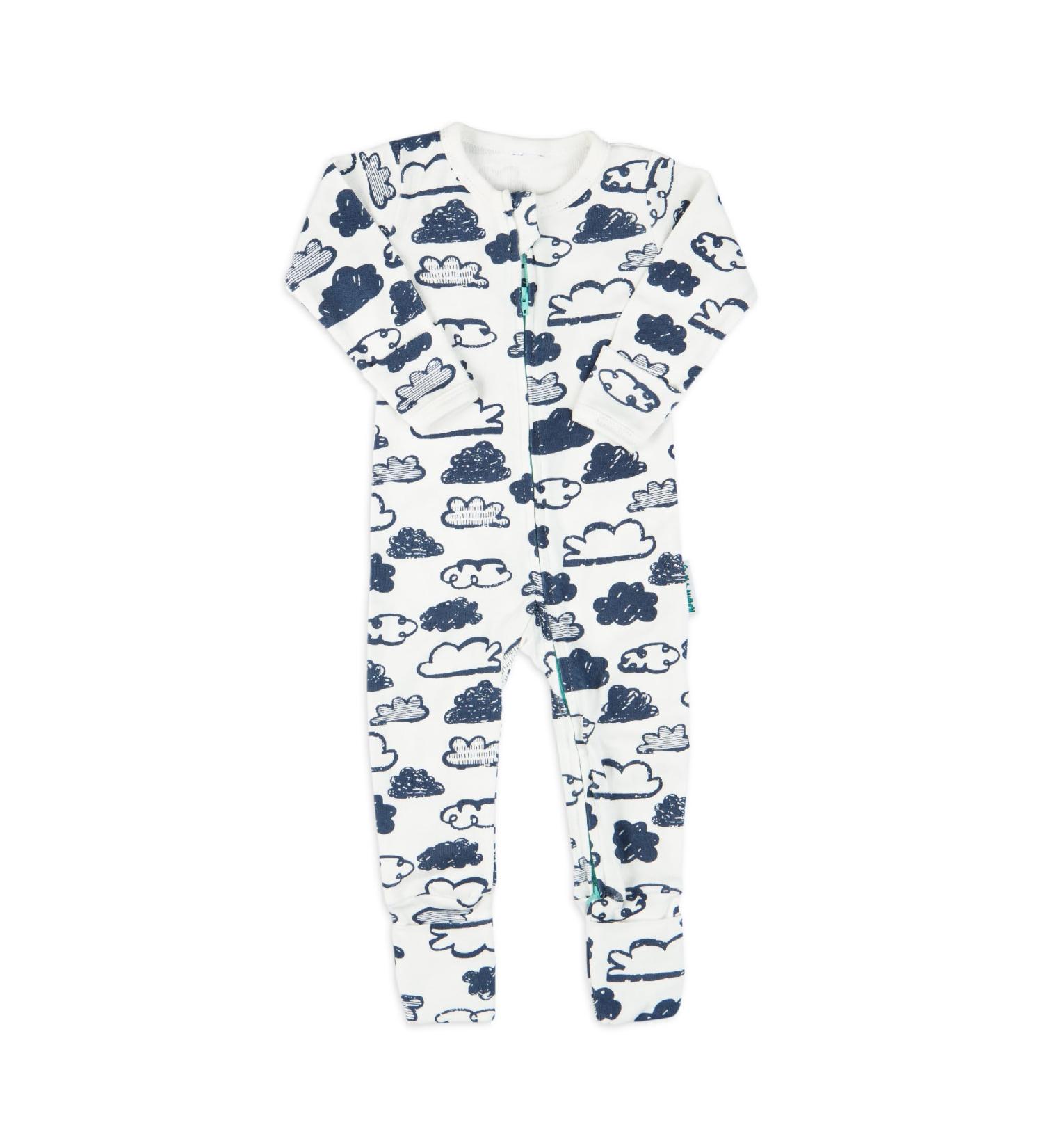 100% Cotton Two-Way Zipper Baby Sleepsuit Unisex Onesie 12-18 Months Navy Clouds - Buy Online on SooperMarket.com