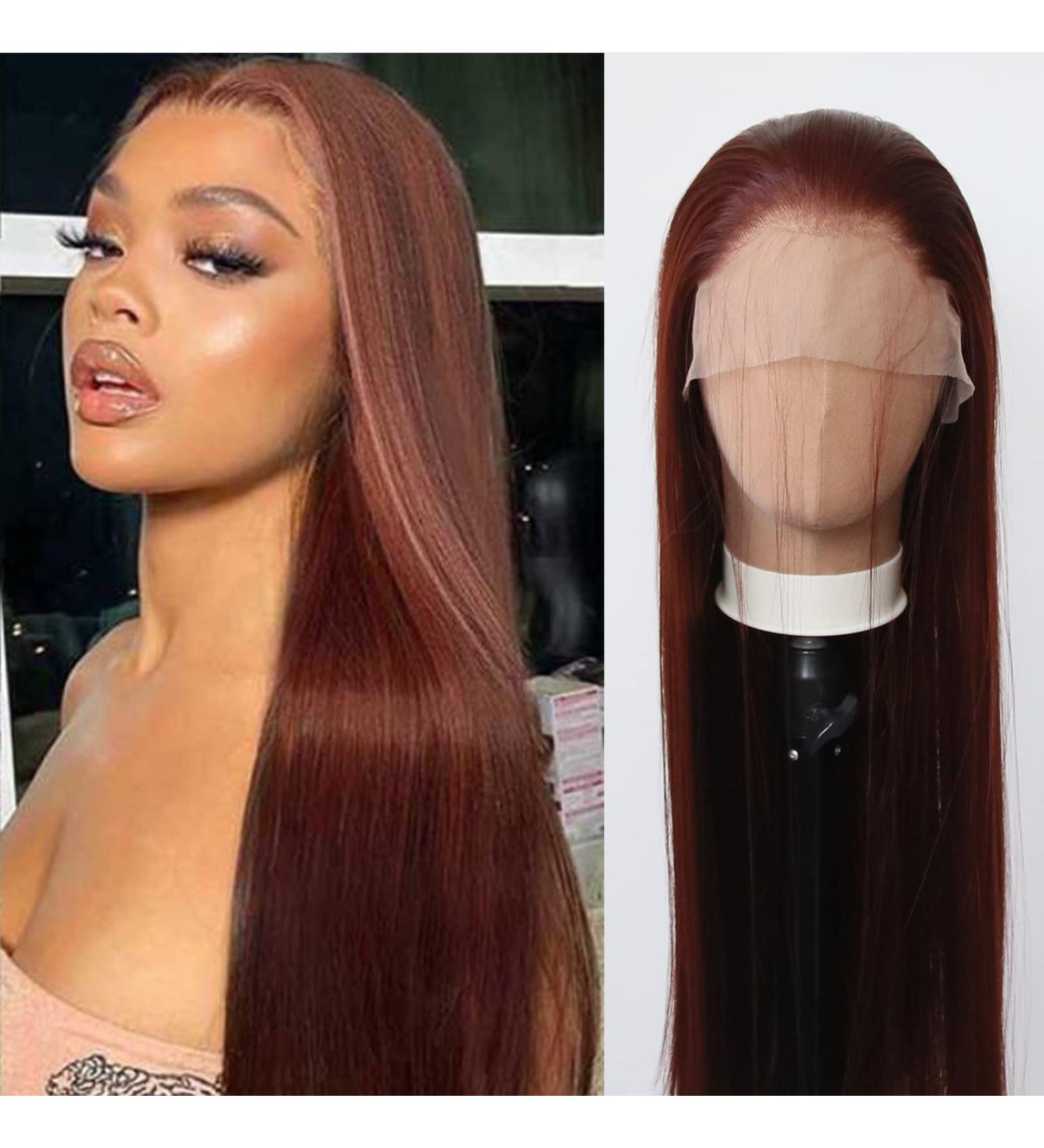 Long Straight Reddish Brown Lace Front Wig - Heat Resistant Synthetic Hair for Black Women - Cosplay and Daily Wear - Buy Online on SooperMarket.com