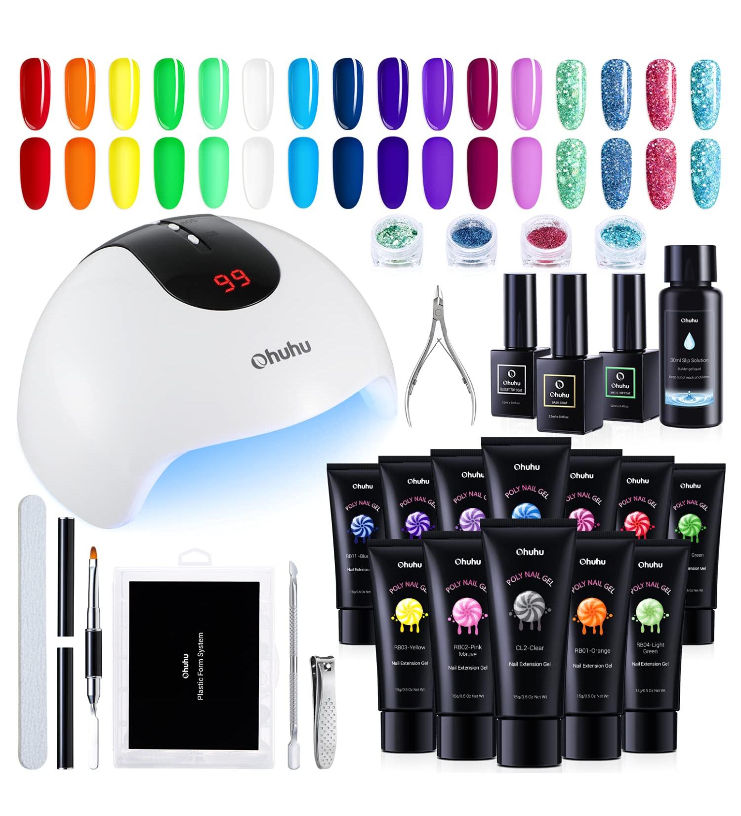 Poly Nail Gel Kit with 36W UV/LED Lamp - Ohuhu 12 Colors Professional Poly Gel Kit for Nail Extension - Rainbow Color DIY Nail Art - Great Gift for Girlfriend, Mother - Buy Online on SooperMarket.com