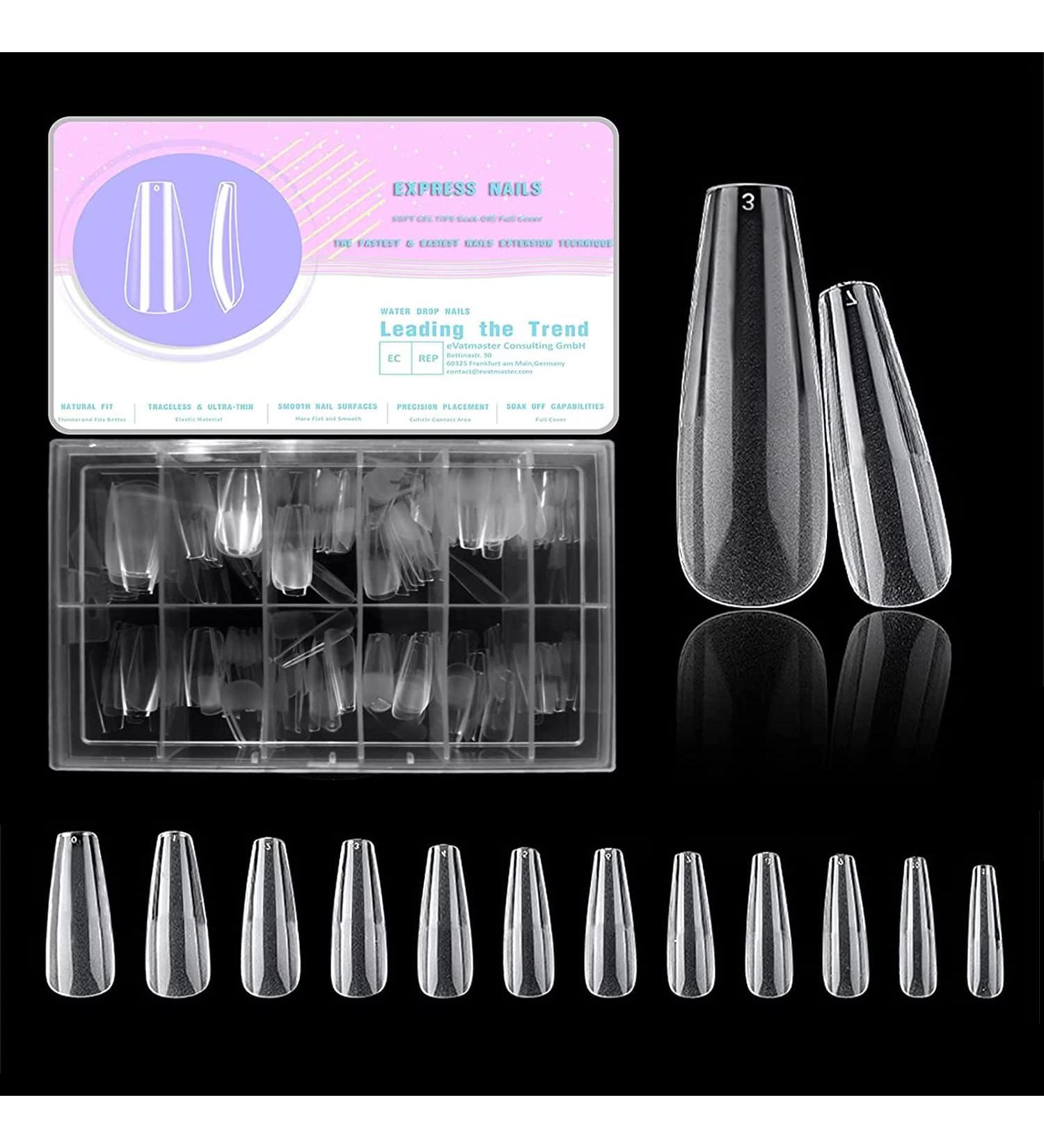 500PC Long Coffin Nail Tips - Ballerina Full Cover Press On Nails | 10 Sizes for DIY Nail Salon - Buy Online on SooperMarket.com