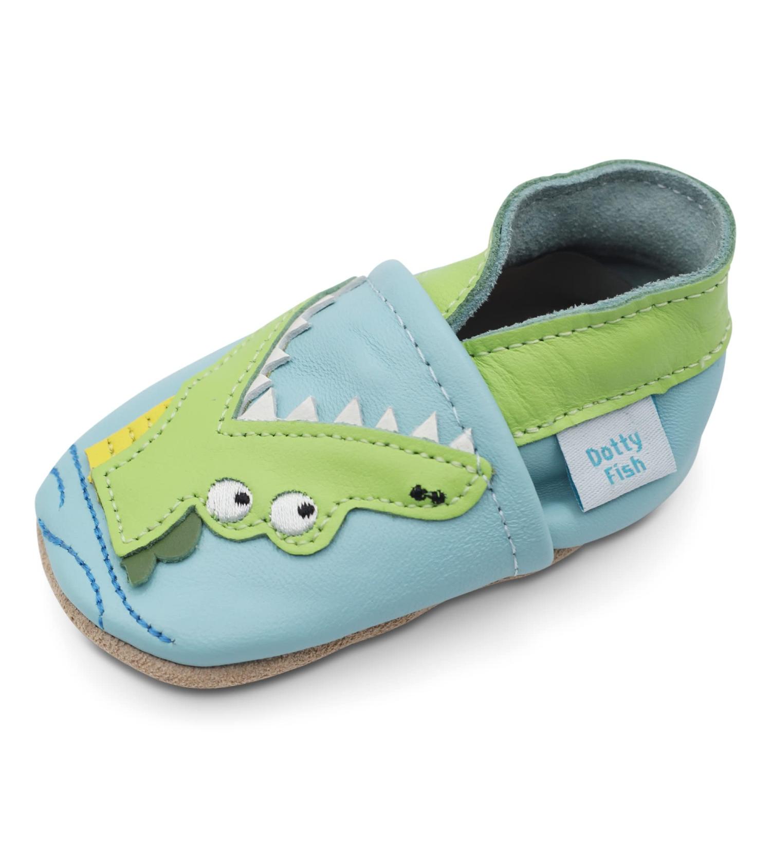 Dotty Fish Soft Leather Baby Shoes for Boys | Non Slip Toddler Shoes with Animal Designs | 0-6 Months - 4-5 Years | Crocodile Design - Buy Online on SooperMarket.com