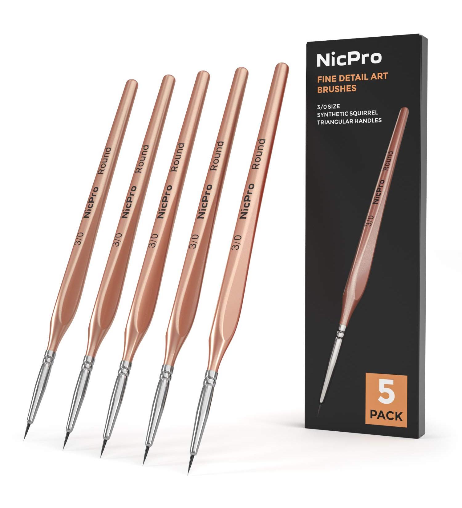 Nicpro Detail Paint Brushes 5 PCS Extra Fine Tip 000 - Professional Miniature Painting Set for Watercolor, Oil, Acrylic - Rose Gold - Buy Online on SooperMarket.com