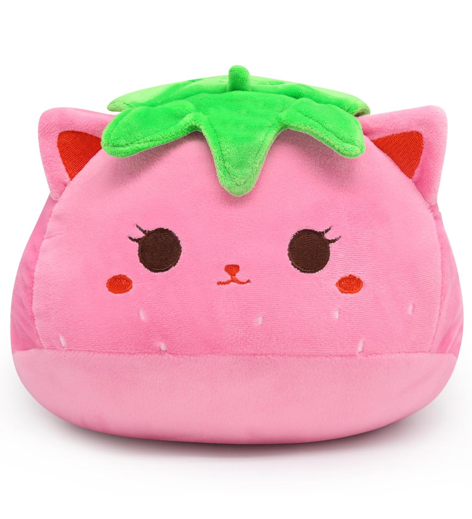 Cute Strawberry Cat Plush Pillow 20cm - Soft Stuffed Animal Toy for Kids - Kawaii Decor for Girls and Boys - Buy Online on SooperMarket.com