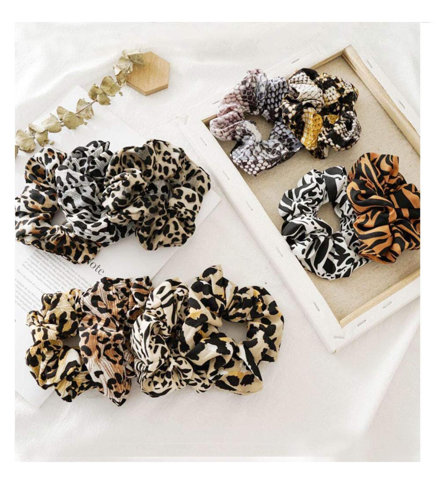 11pcs Cheetah Print Hair Scrunchies Pack for Women and Girls - Leopard Chiffon Scrunchie Holder with Elastic Hair Ties - Trendy Animal Print Hair Accessories - Buy Online on SooperMarket.com