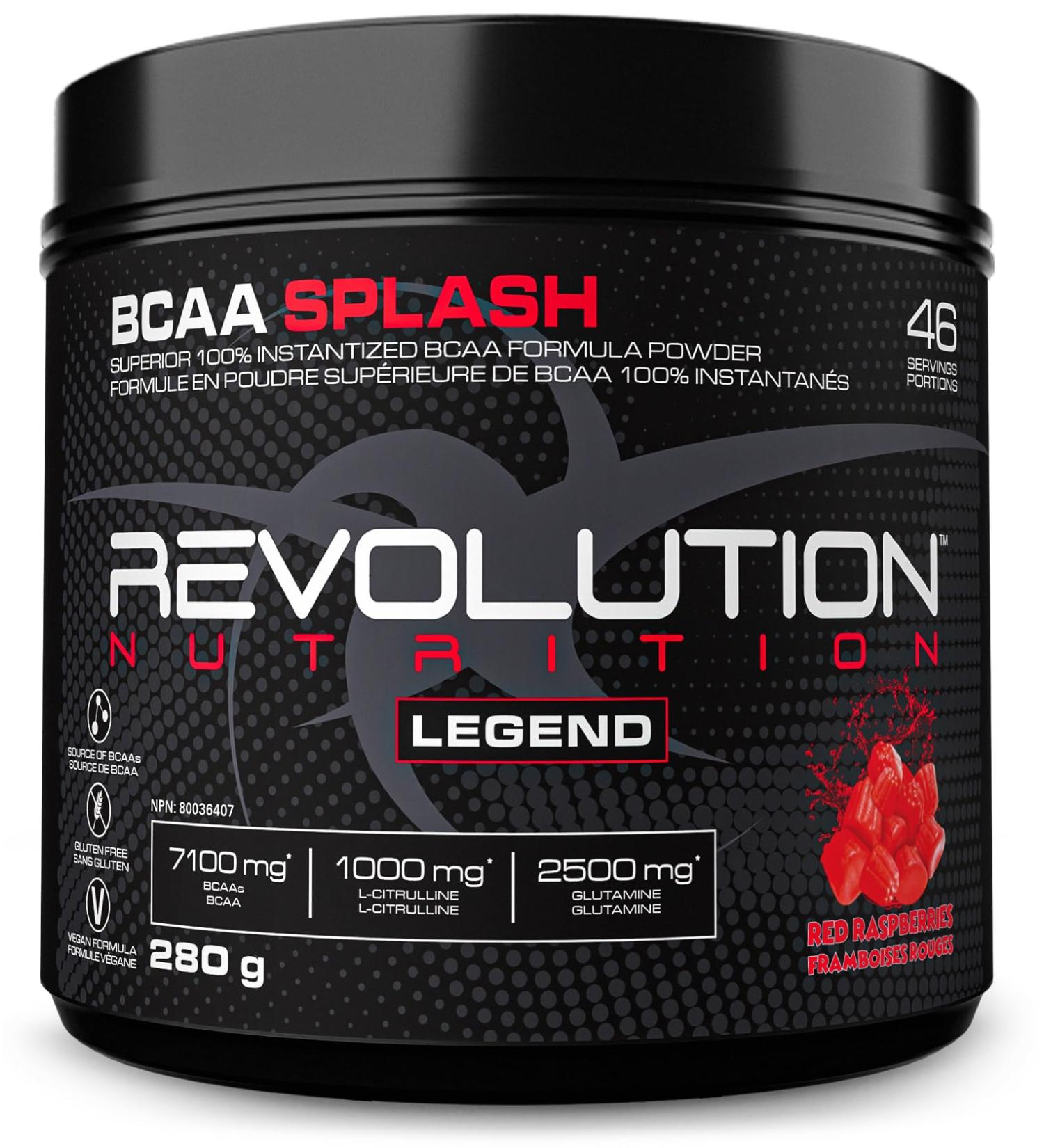 Revolution Nutrition BCAA Splash BCAA Powder Vegan Formula Zero Calorie Lactose Free Muscle Recovery Post Workout 7100 Mg of Branched Chained Amino Acid 1000 mg Citrulline Malate 280 G 46 Servings (Red Raspberry 0.62 Pound) Red Raspberry 0.62 Pound - Buy Online on SooperMarket.com