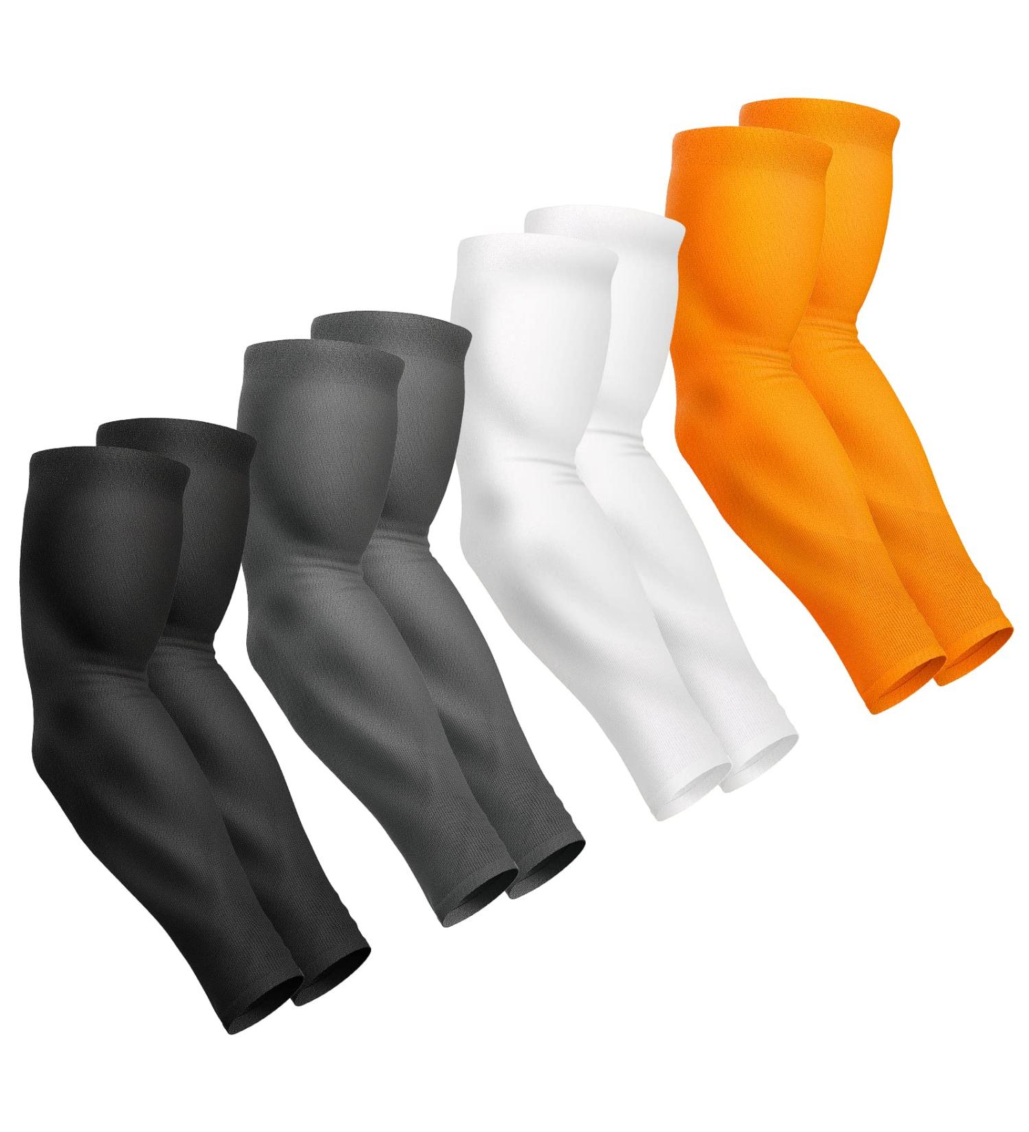 Feugoant Compression Arm Cups for Men & Women - UV Protection Cooling Sports Sleeves (4 Pairs) - Black White Gray Orange - Laundry Bag Included - Buy Online on SooperMarket.com