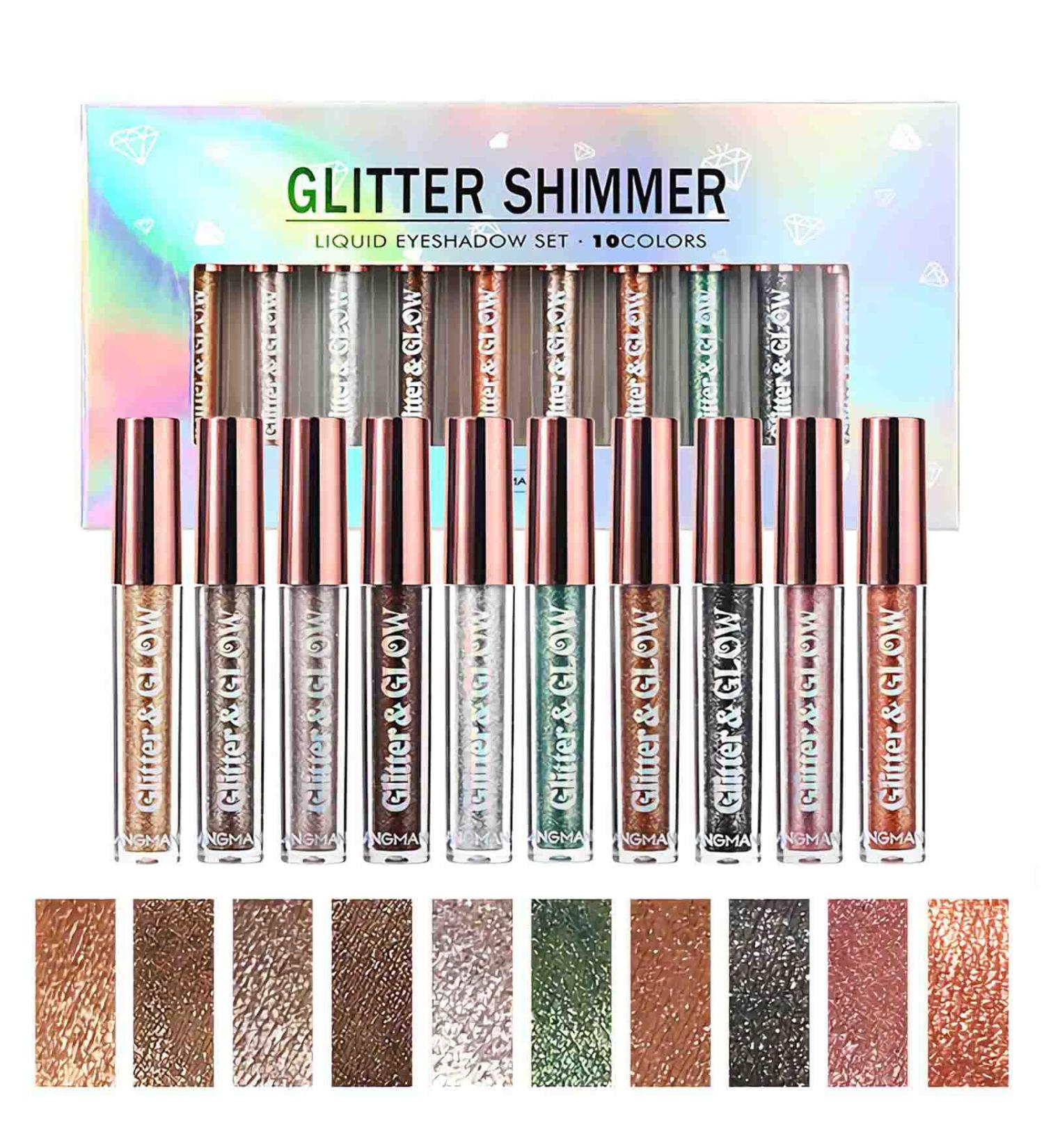 SUMEITANG 10 Colors Liquid Glitter Eyeshadow Set - Metallic Pigments for Sparkling Smokey Eye Looks - Long Lasting Waterproof Makeup Kit - Buy Online on SooperMarket.com