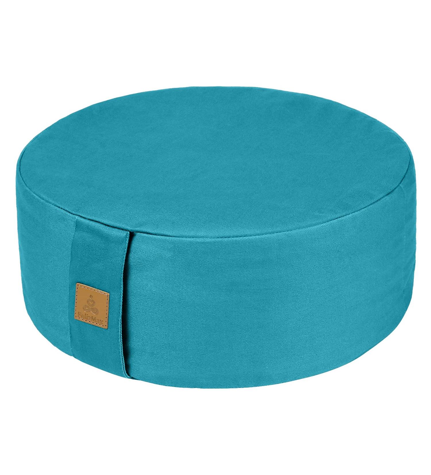 Zafu Buckwheat Meditation Cushion in Cyan Blue - 16x16x5 - Premium Yoga Pillow - Buy Online on SooperMarket.com