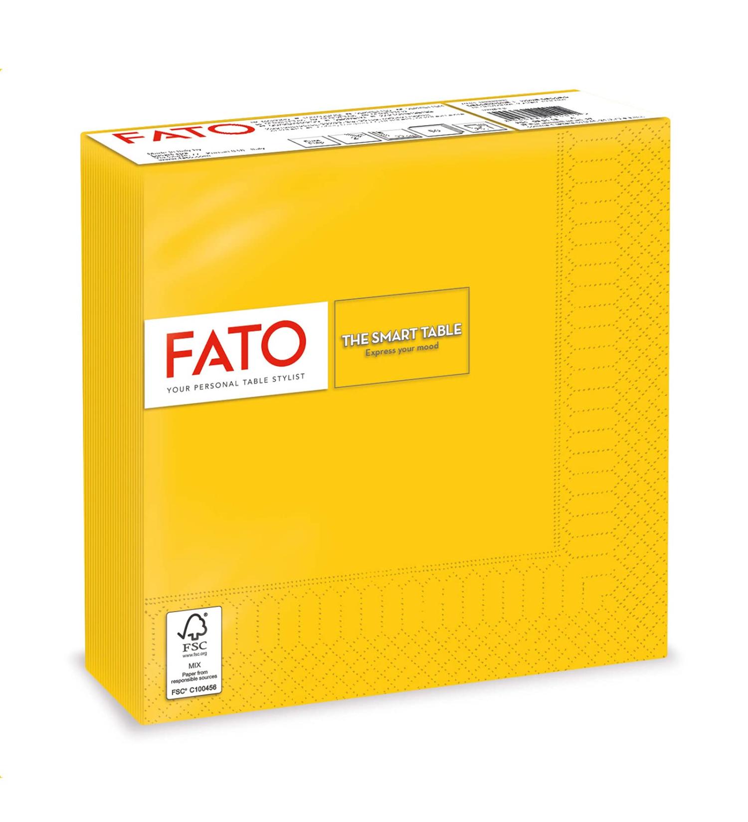 Fato Disposable Paper Napkins - 50 Pack 33x33 cm 4-Folded Yellow FSC Certified for Lunch & Buffets - 100% Pure Cellulose - Buy Online on SooperMarket.com