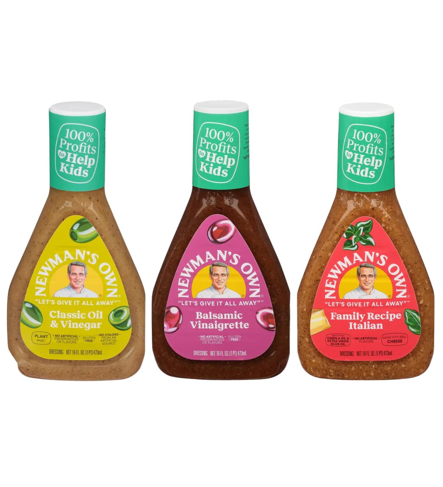 Newman's Own Salad Dressing Variety Bundle - Olive Oil & Vinegar, Balsamic Vinaigrette, Family Recipe Italian - 16 Oz. Ea. (3 Bottles) - Buy Online on SooperMarket.com