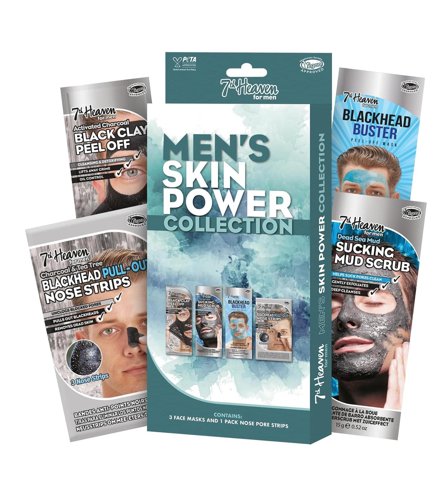 7th Heaven Men's Skin Power Face Mask Set (3 Deep Cleansing Masks & Nose Pore Strips). Clay Mud & Peel Off Face Masks and Blackhead Remover Strips - Genuine 7th Heaven Face Masks Skincare Set for Men - Buy Online on SooperMarket.com