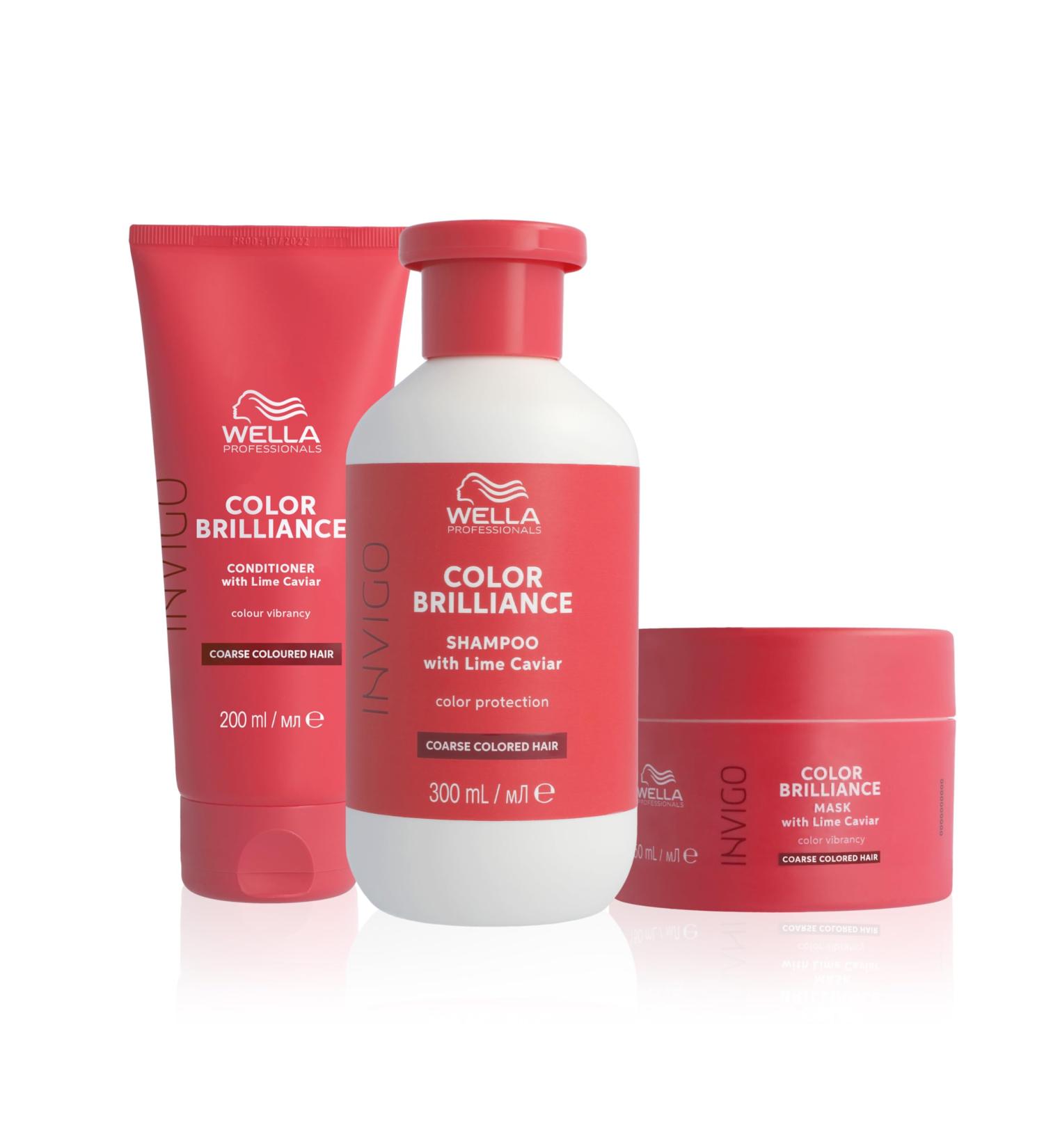 Wella Professionals Invigo Color Brilliance Coarse Set | Vitamin E Hair Care for Thick Colored Hair | 300ml Shampoo 200ml Conditioner 150ml Hair Mask - International Shipping Available - Buy Online on SooperMarket.com