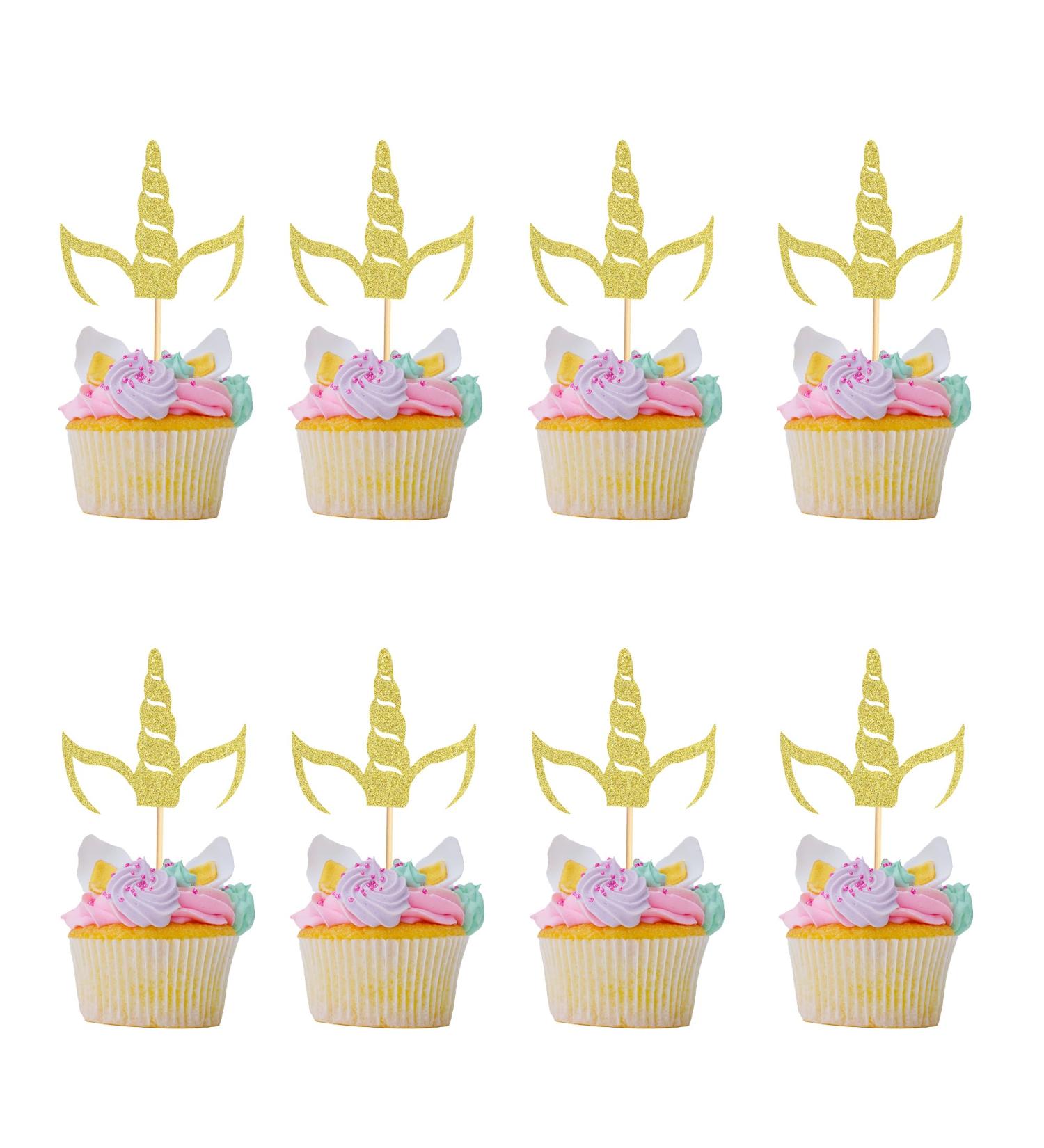 Arthsdite 24Pcs Unicorn Horn Cupcake Toppers Gold Glitter Unicorn Cupcake Picks for Unicorn Theme Baby Shower Birthday Wedding Engagement Party Cake Decorations Supplies - Gold Glitter - Buy Online on SooperMarket.com