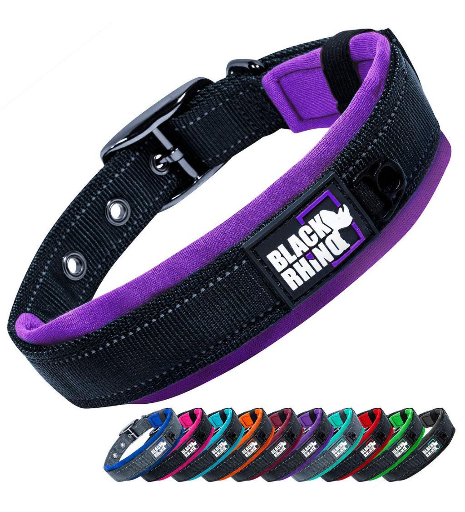 Black Rhino Comfort Collar - Super Soft Neoprene Dog Collar for All Breeds | Adjustable Reflective Weatherproof - Medium Purple/Black - Buy Online on SooperMarket.com