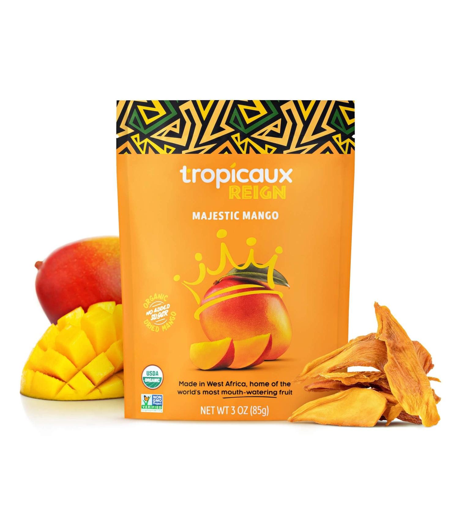 Organic Dried Mango Pack - Healthy Vegan Snacks for Kids & Adults | Tropicaux Reign | Non GMO, No Added Sugar | 3oz x 2 Pack (6oz Total) - Buy Online on SooperMarket.com