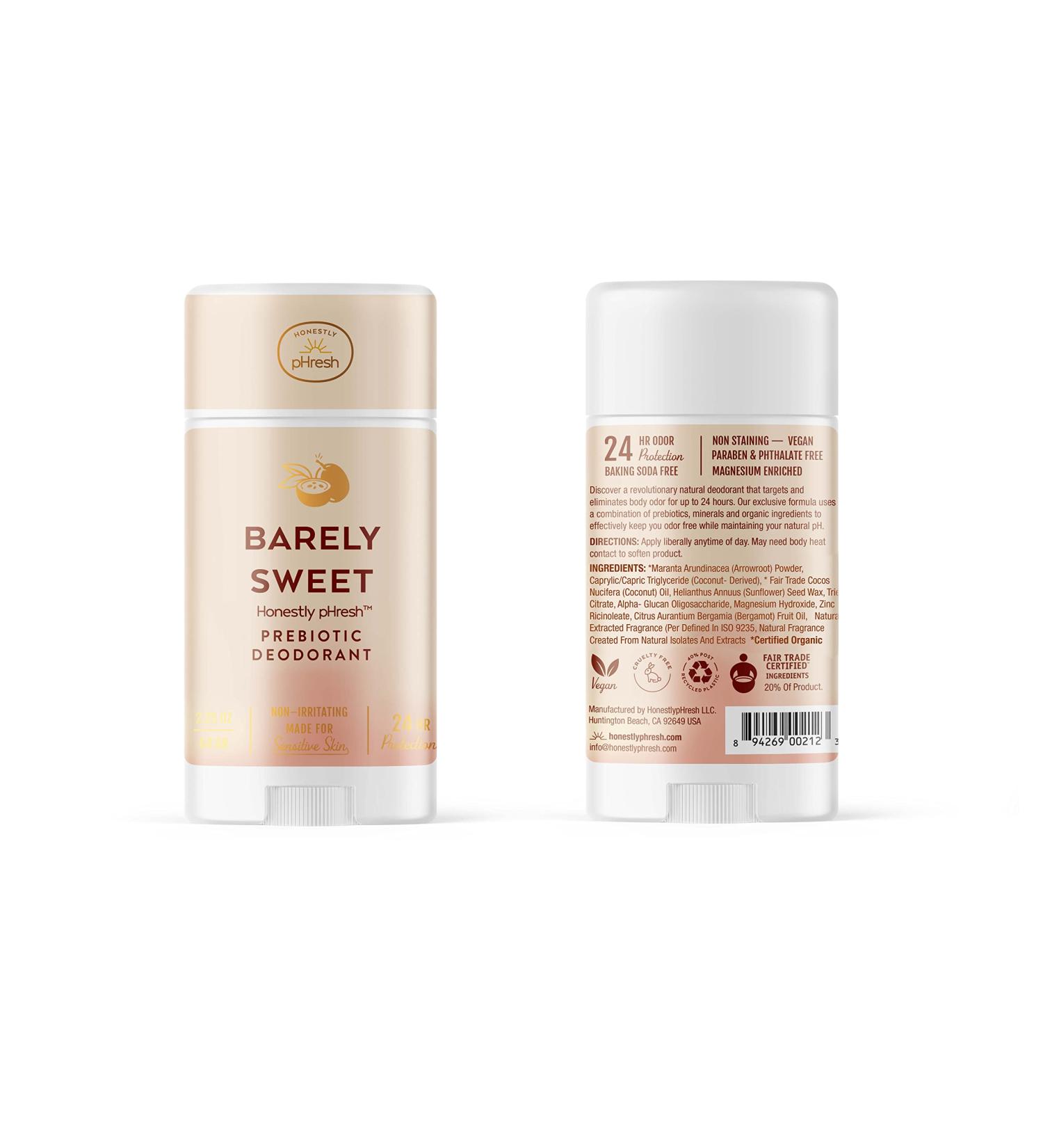 Honestly pHresh Natural Prebiotic Deodorant 2.25 Oz - Baking Soda & Aluminum Free for Sensitive Skin - 24 HR Odor Protection - Barely Sweet - Buy Online on SooperMarket.com